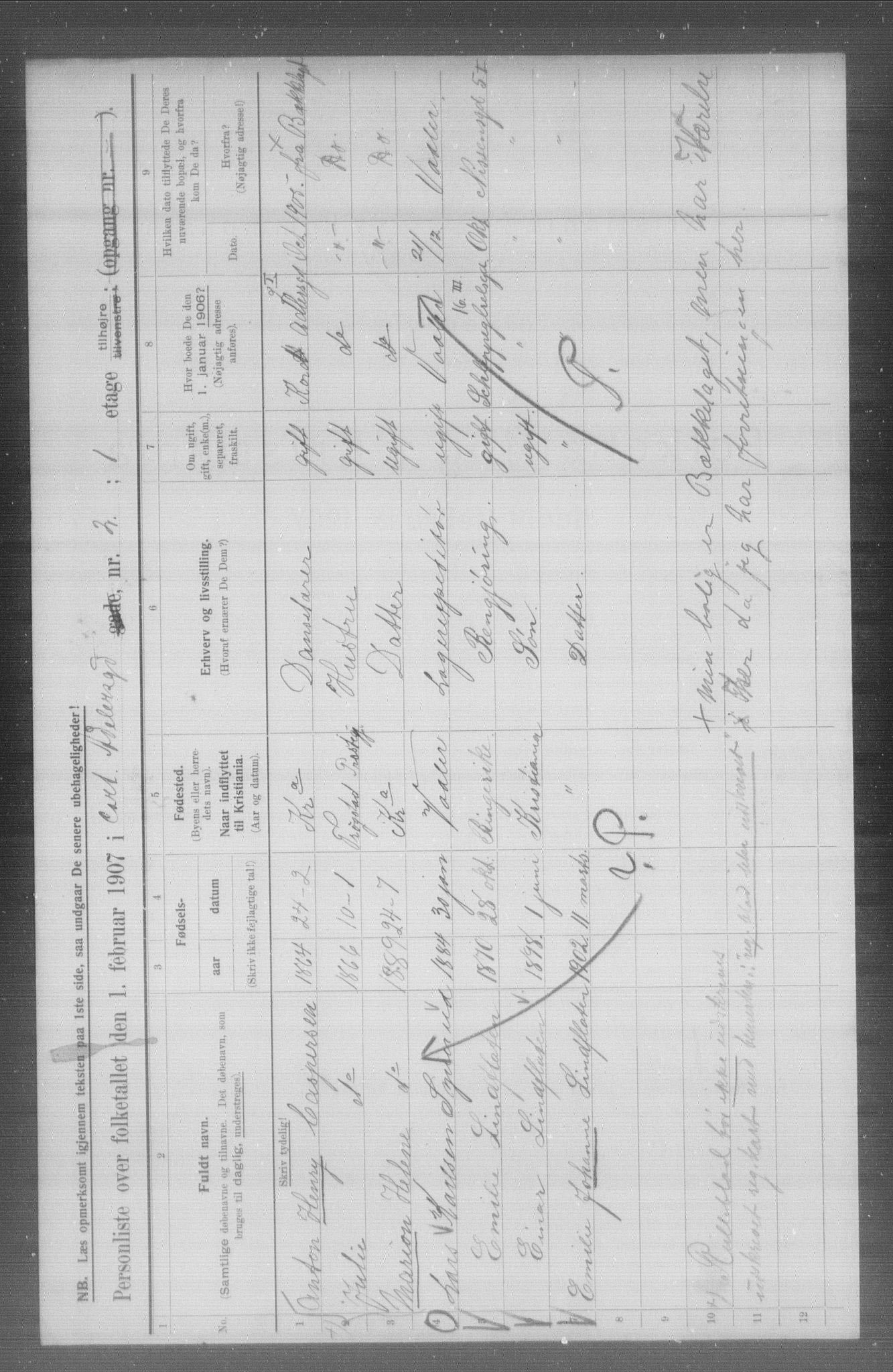 OBA, Municipal Census 1907 for Kristiania, 1907, p. 6915