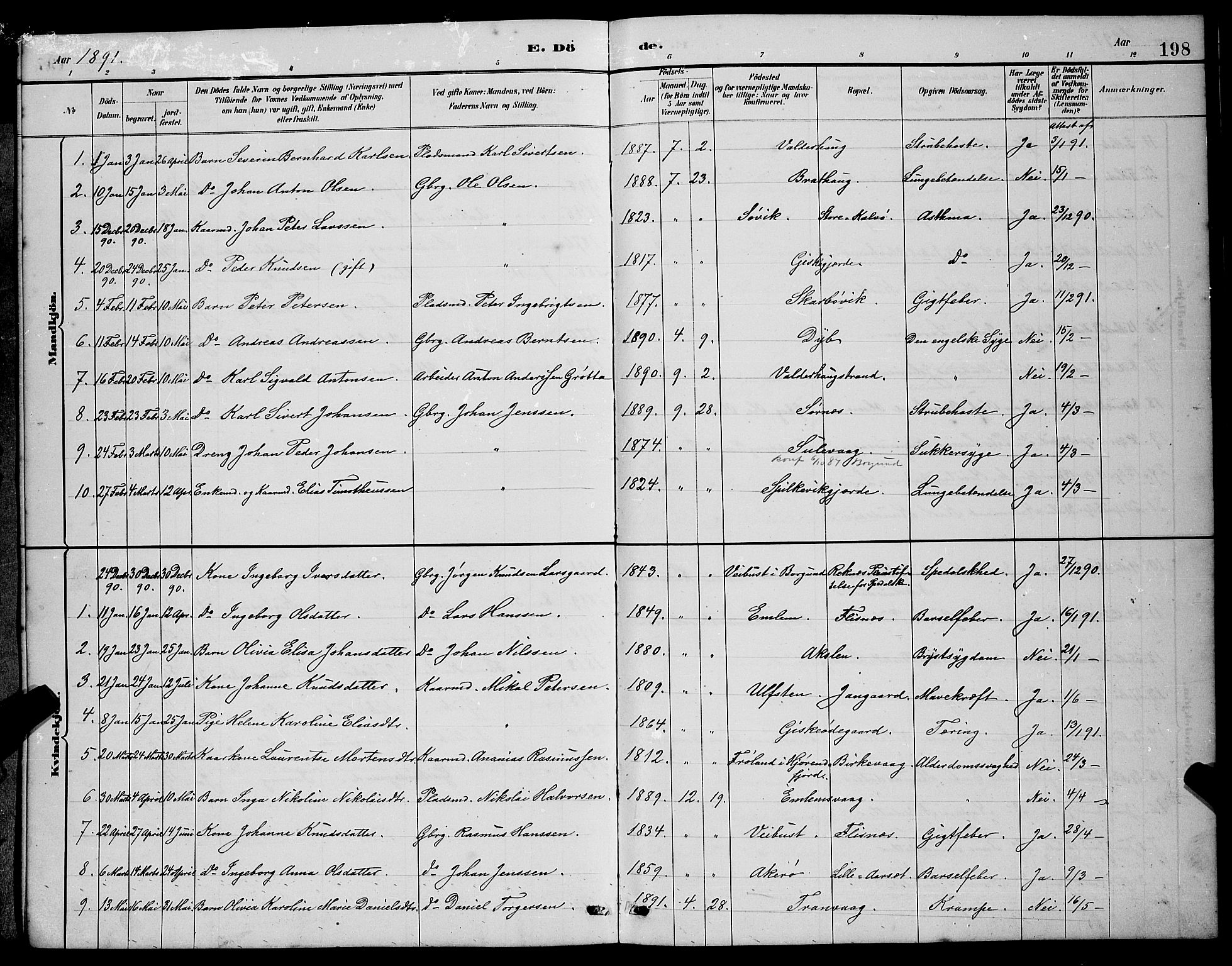 Ministerialprotokoller, klokkerbøker og fødselsregistre - Møre og Romsdal, SAT/A-1454/528/L0430: Parish register (copy) no. 528C11, 1884-1899, p. 198