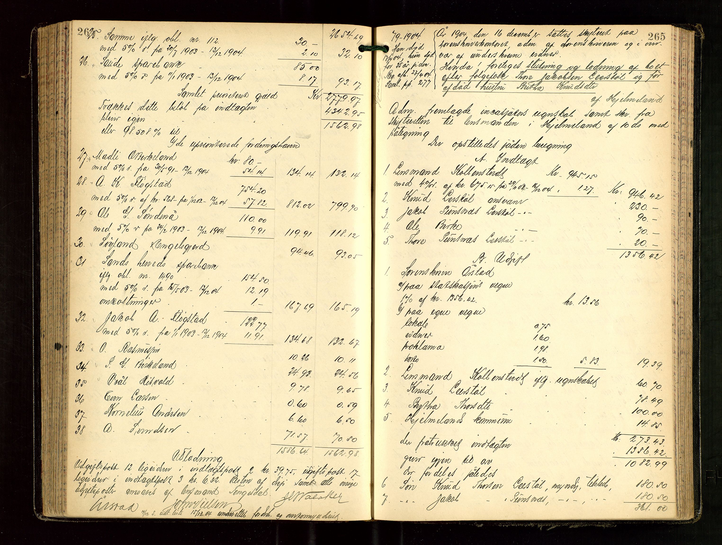 Ryfylke tingrett, AV/SAST-A-100055/001/IV/IVG/L0002: Skifteutlodningsprotokoll Med register, 1903-1907, p. 264-265