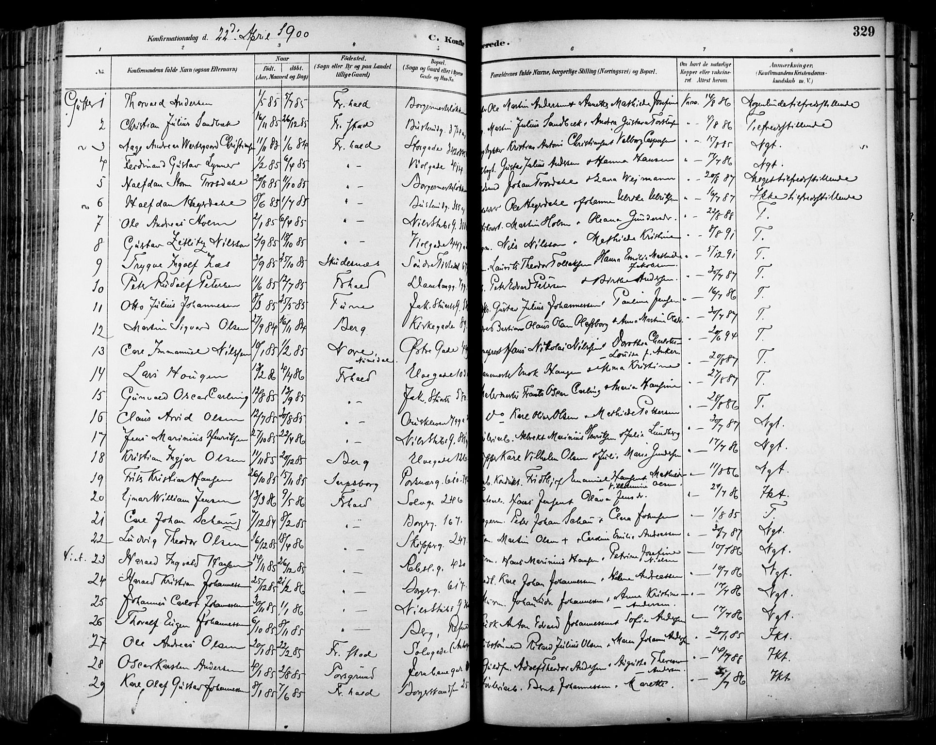 Halden prestekontor Kirkebøker, SAO/A-10909/F/Fa/L0013: Parish register (official) no. I 13, 1890-1906, p. 329