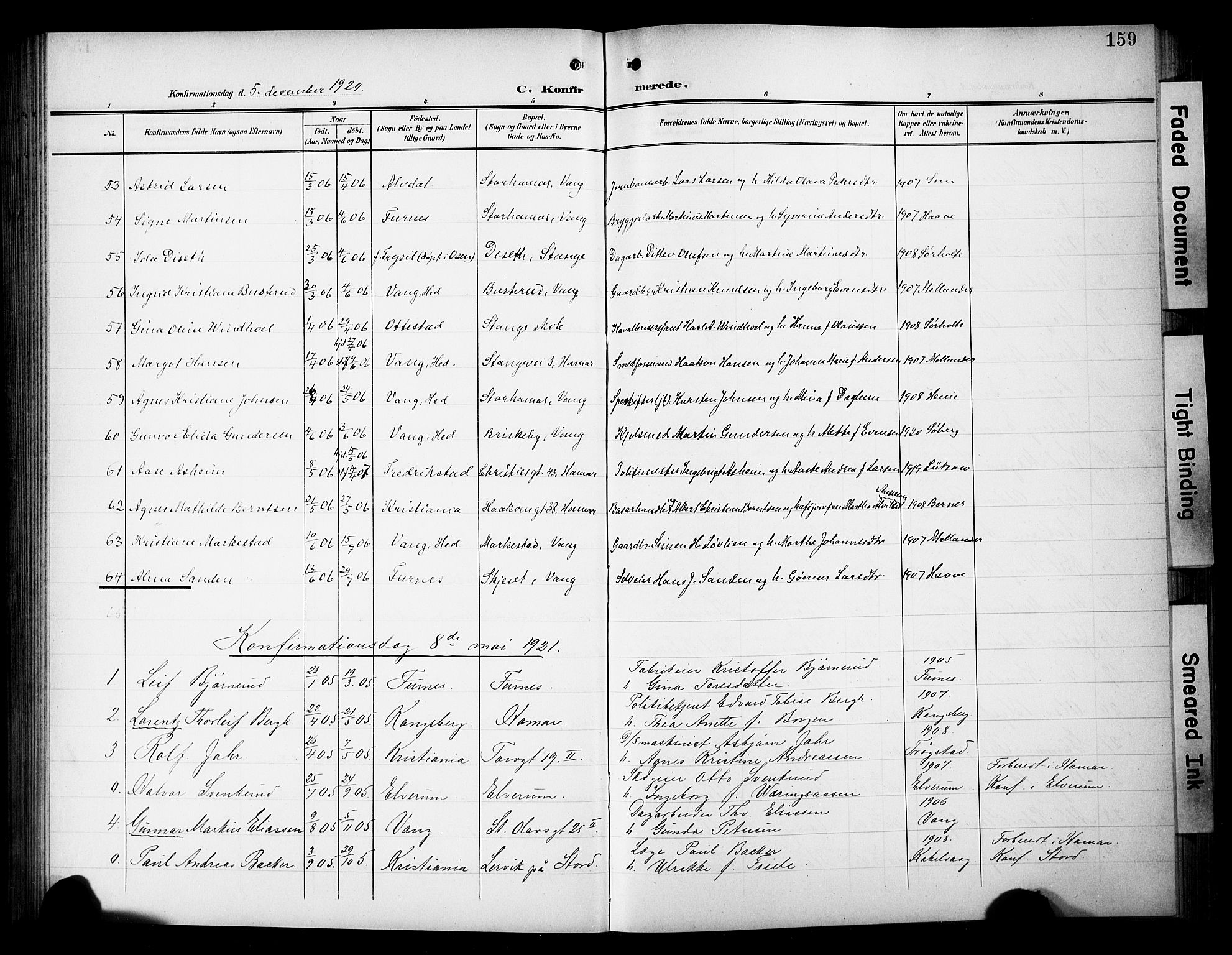 Hamar prestekontor, SAH/DOMPH-002/H/Ha/Hab/L0002: Parish register (copy) no. 2, 1899-1929, p. 159