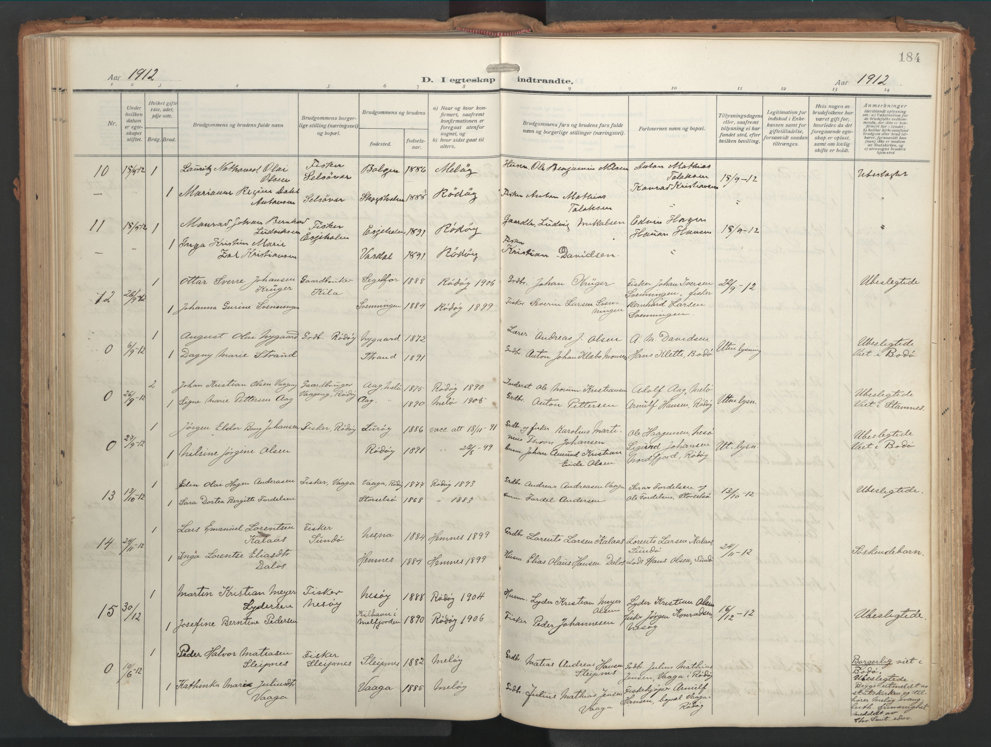 Ministerialprotokoller, klokkerbøker og fødselsregistre - Nordland, AV/SAT-A-1459/841/L0614: Parish register (official) no. 841A17, 1911-1925, p. 184