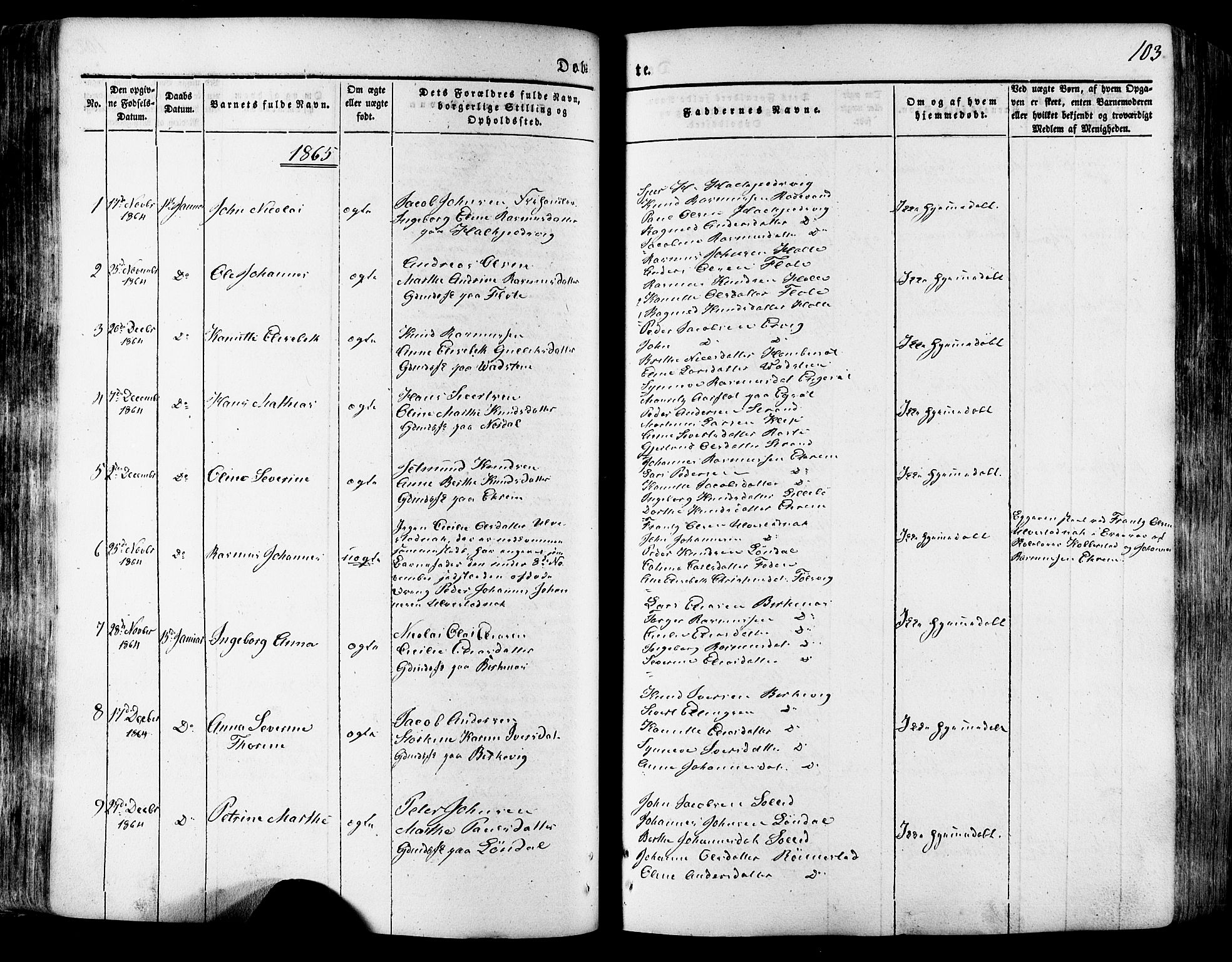 Ministerialprotokoller, klokkerbøker og fødselsregistre - Møre og Romsdal, SAT/A-1454/511/L0140: Parish register (official) no. 511A07, 1851-1878, p. 103