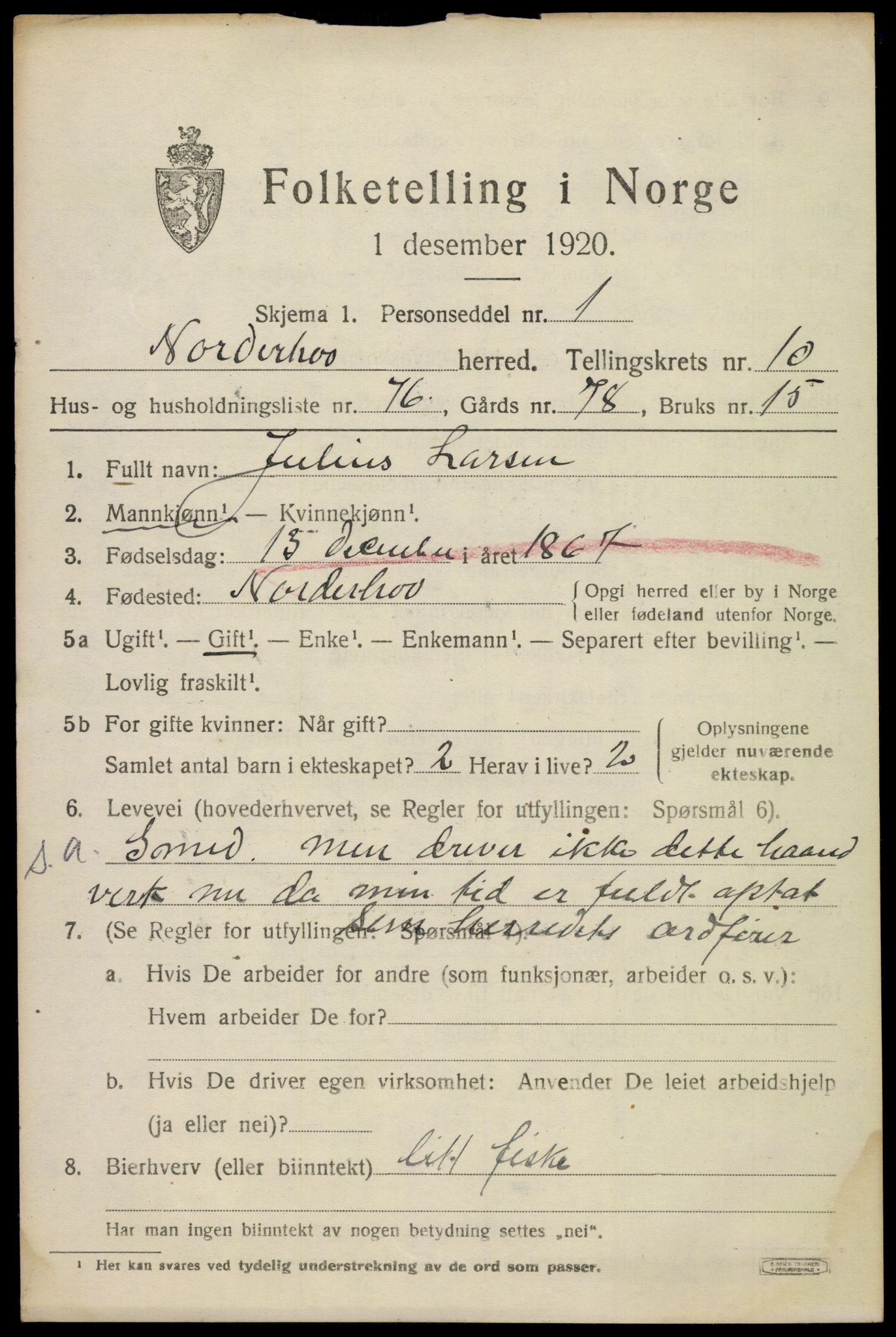 SAKO, 1920 census for Norderhov, 1920, p. 12876