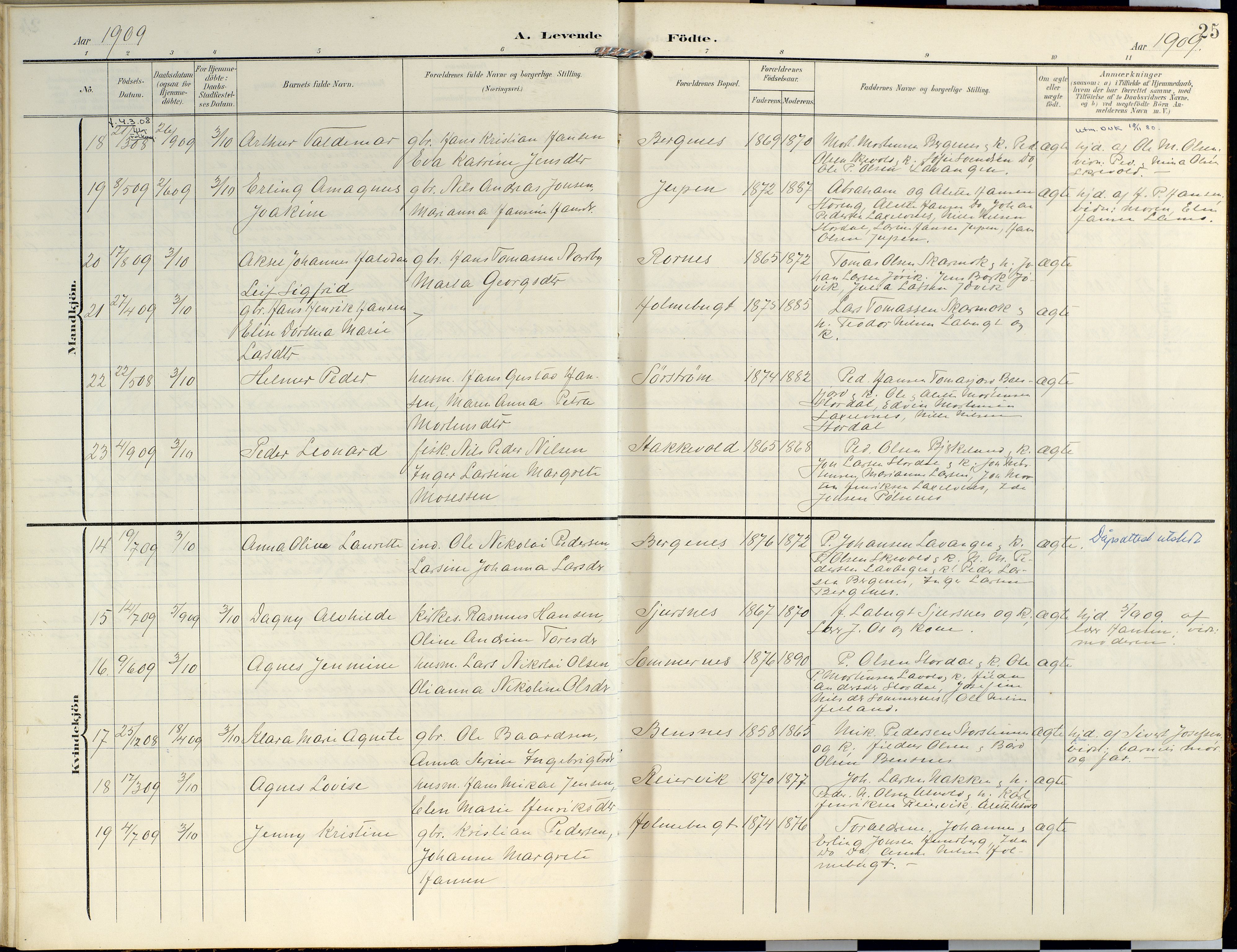 Lyngen sokneprestembete, AV/SATØ-S-1289/H/He/Hea/L0014kirke: Parish register (official) no. 14, 1905-1920, p. 25