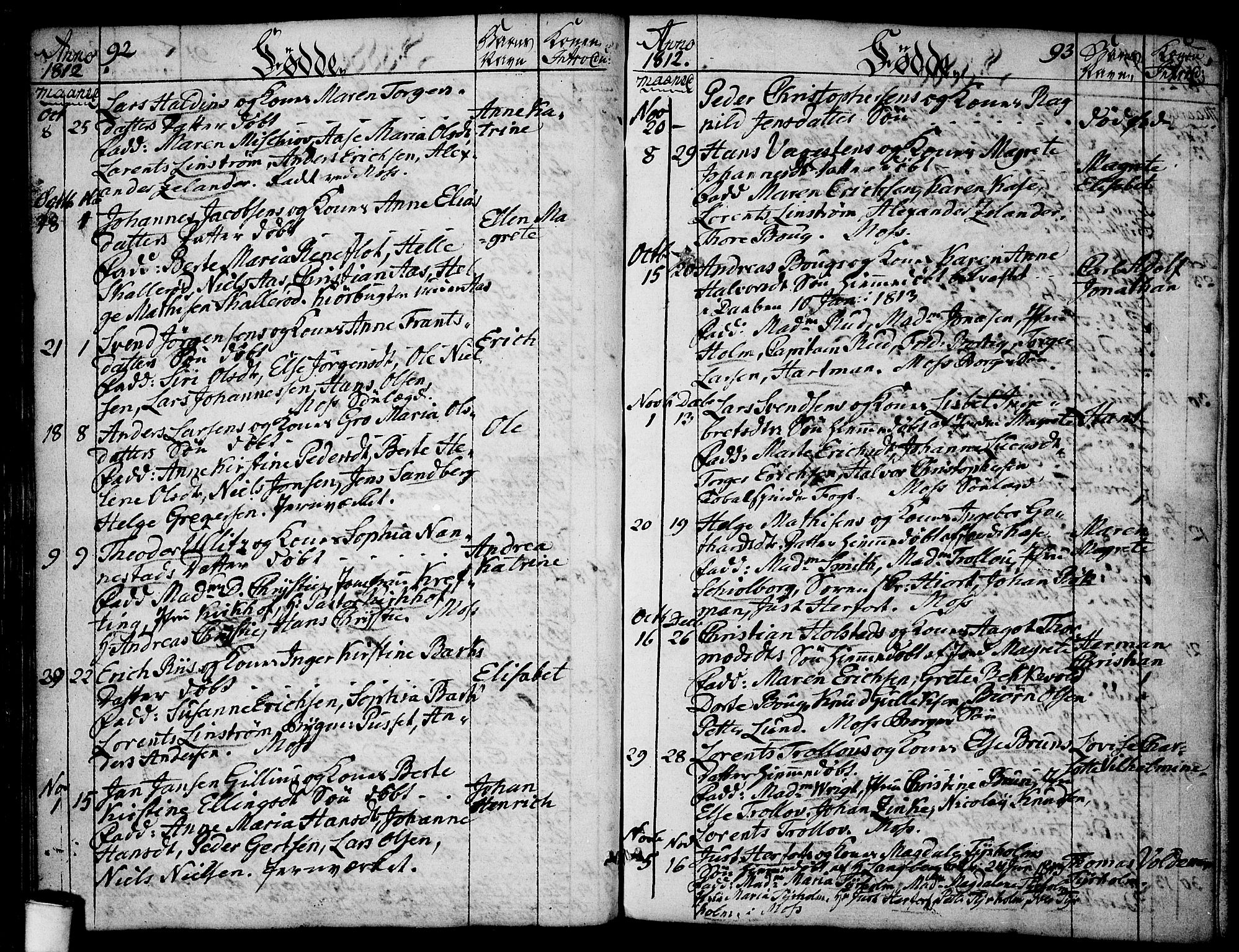 Moss prestekontor Kirkebøker, AV/SAO-A-2003/F/Fa/L0003: Parish register (official) no. I 3, 1779-1814, p. 92-93