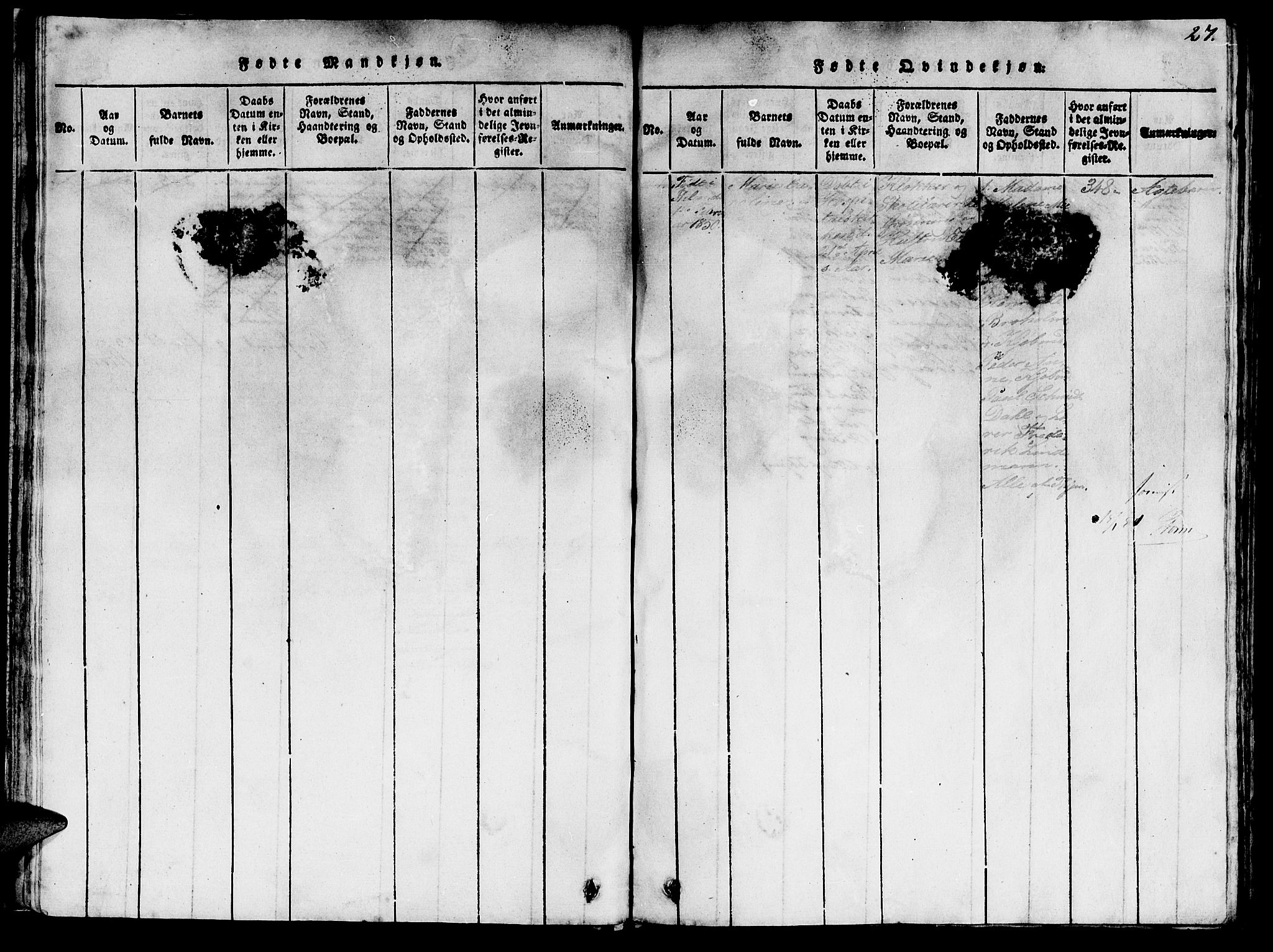 Ministerialprotokoller, klokkerbøker og fødselsregistre - Sør-Trøndelag, AV/SAT-A-1456/623/L0478: Parish register (copy) no. 623C01, 1815-1873, p. 27