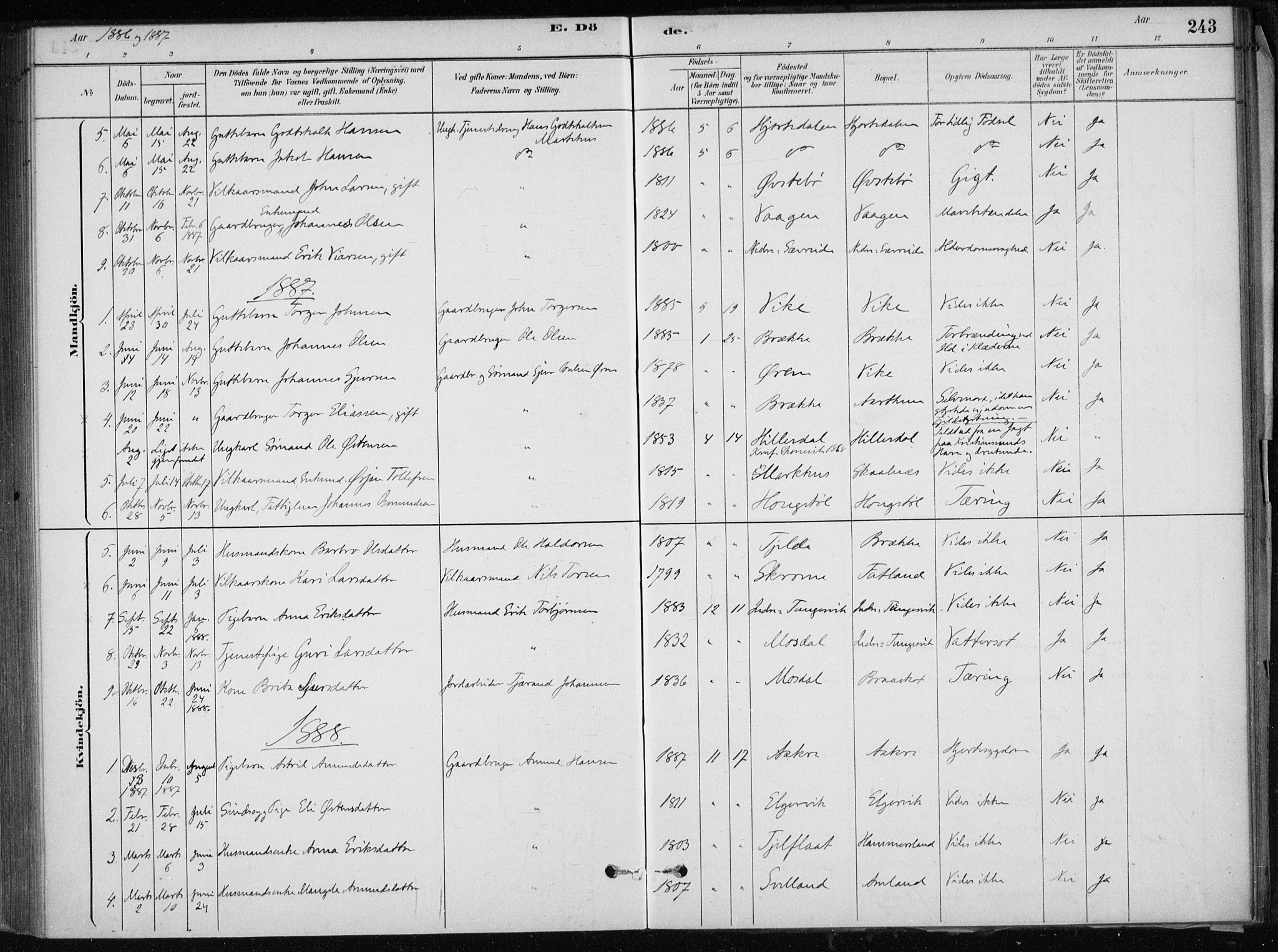 Skånevik sokneprestembete, AV/SAB-A-77801/H/Haa: Parish register (official) no. E  1, 1879-1901, p. 243