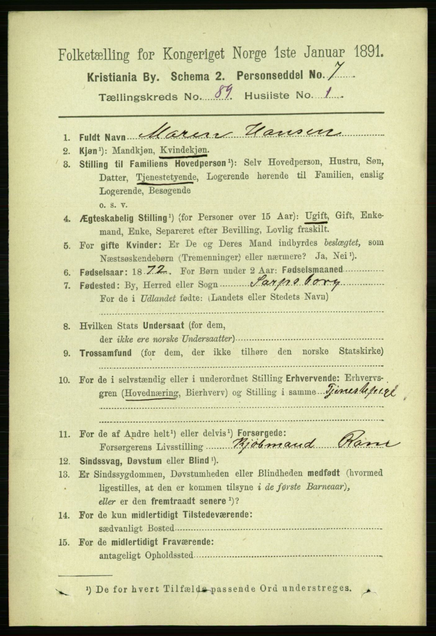 RA, 1891 census for 0301 Kristiania, 1891, p. 43905