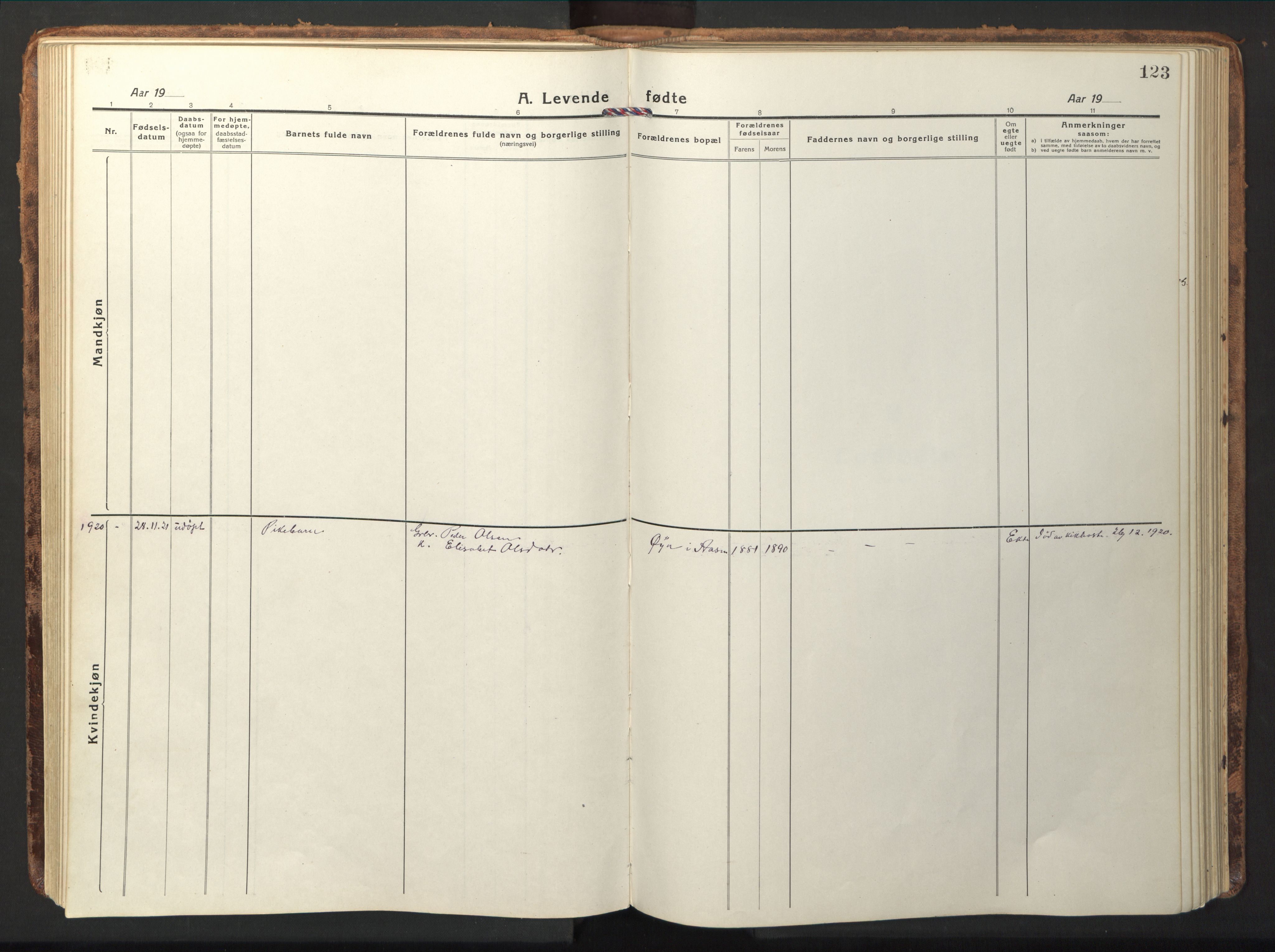 Ministerialprotokoller, klokkerbøker og fødselsregistre - Nord-Trøndelag, SAT/A-1458/714/L0136: Parish register (copy) no. 714C05, 1918-1957, p. 123