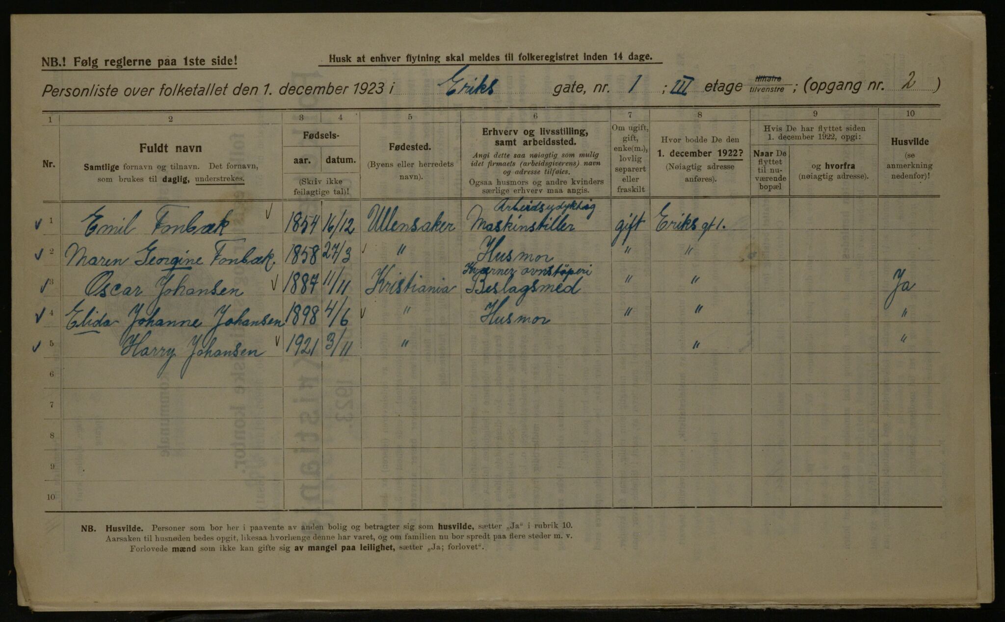 OBA, Municipal Census 1923 for Kristiania, 1923, p. 21863