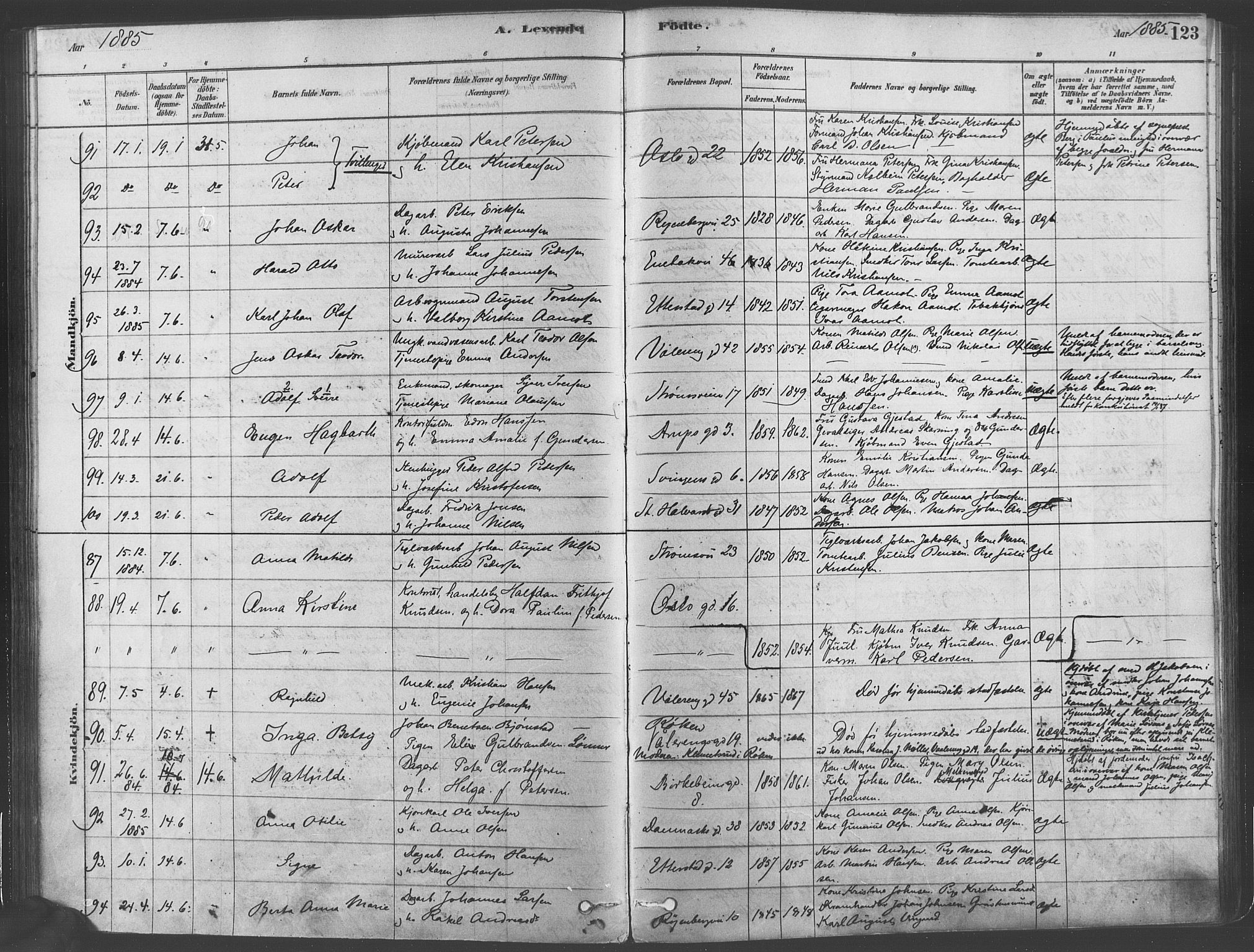 Gamlebyen prestekontor Kirkebøker, SAO/A-10884/F/Fa/L0005: Parish register (official) no. 5, 1878-1889, p. 123