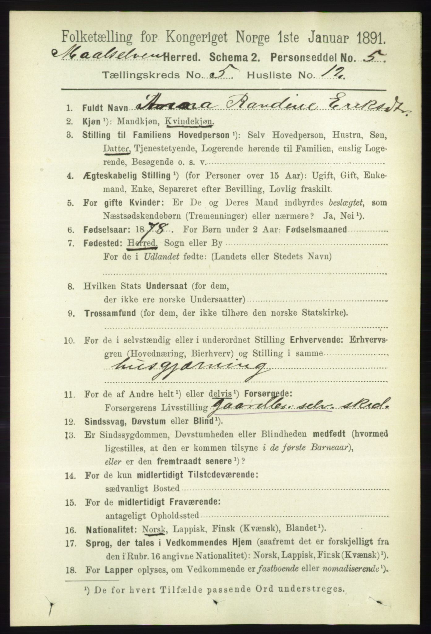 RA, 1891 census for 1924 Målselv, 1891, p. 1708