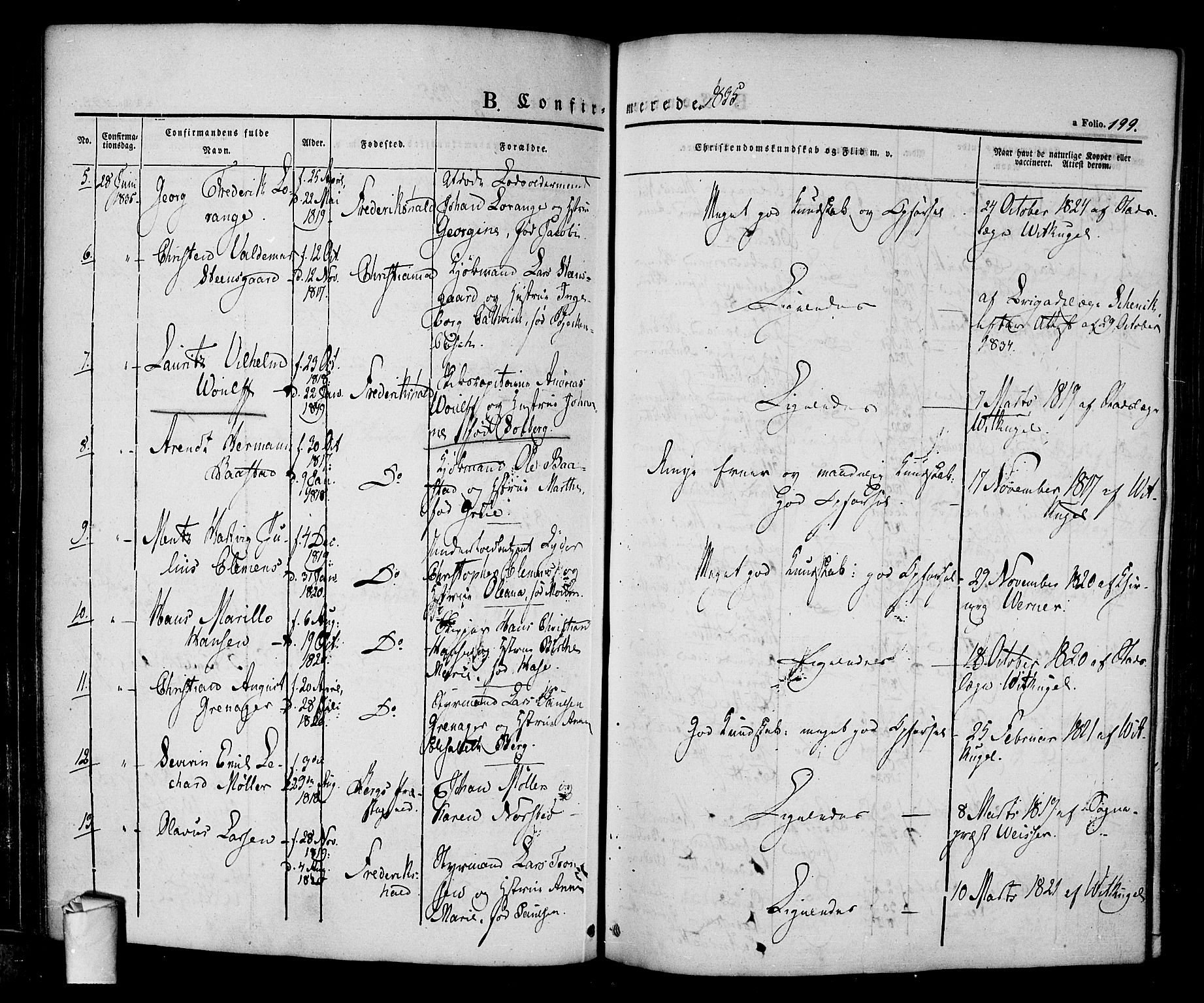 Halden prestekontor Kirkebøker, AV/SAO-A-10909/F/Fa/L0005: Parish register (official) no. I 5, 1834-1845, p. 199