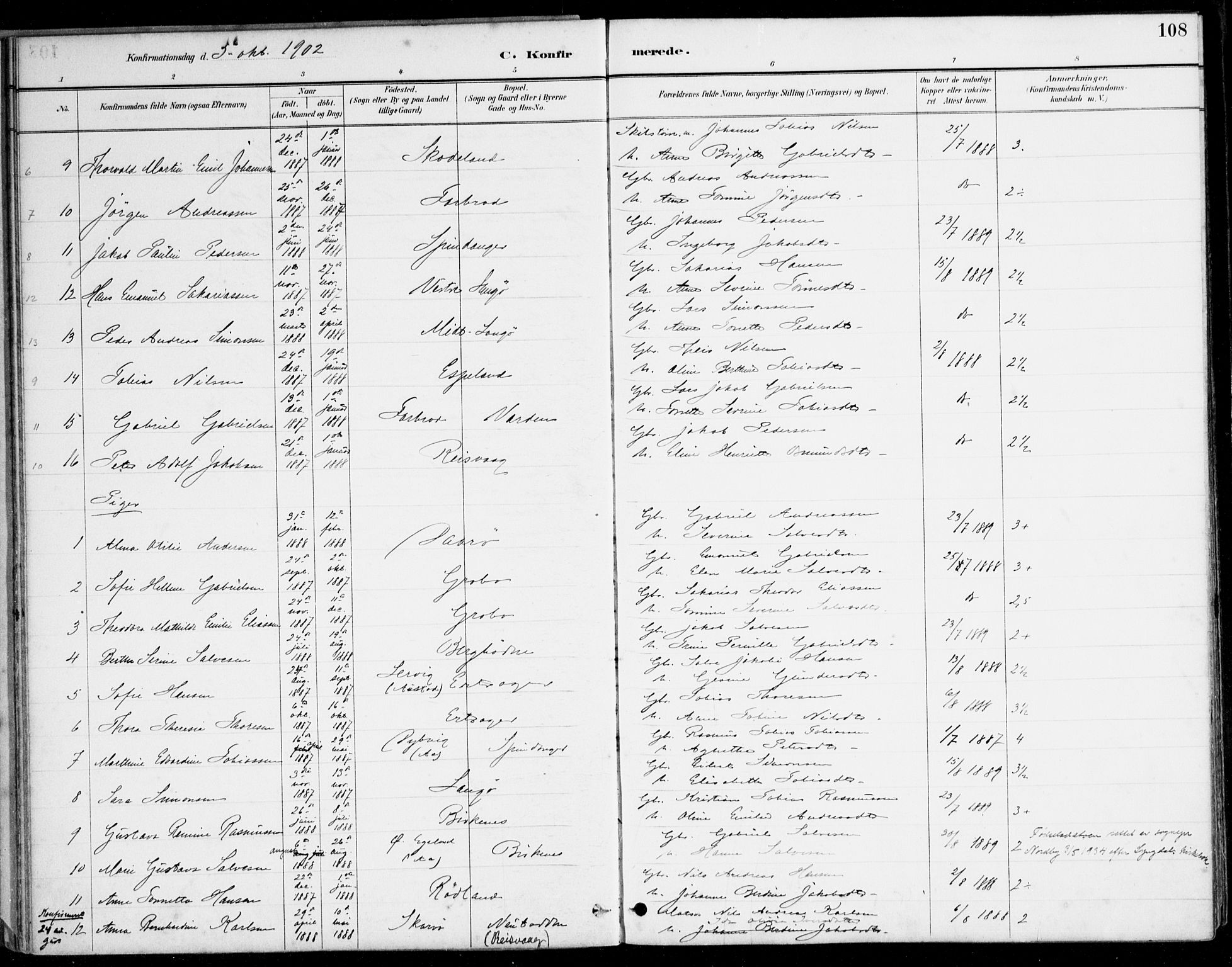 Herad sokneprestkontor, AV/SAK-1111-0018/F/Fa/Fab/L0005: Parish register (official) no. A 5, 1886-1913, p. 108