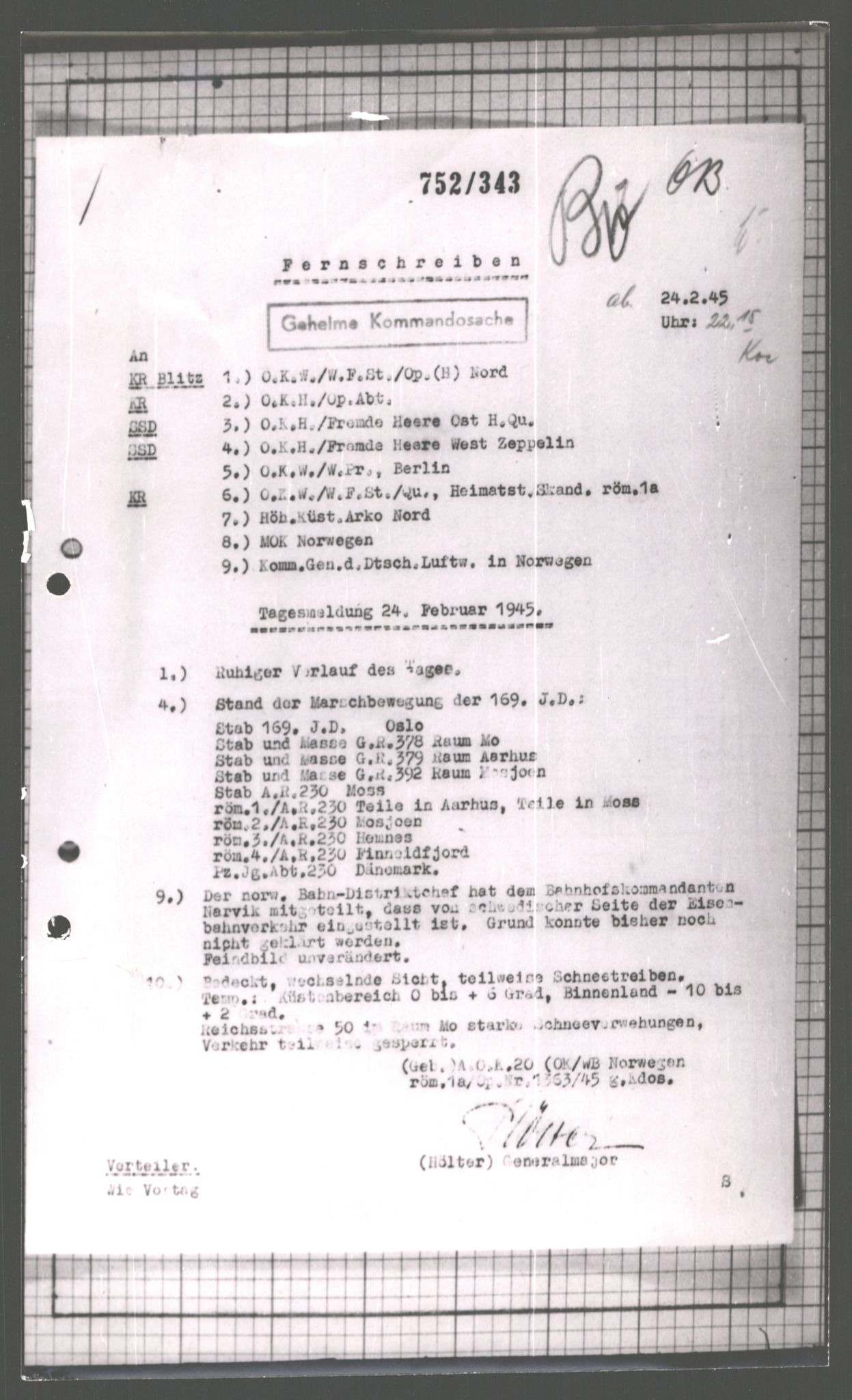 Forsvarets Overkommando. 2 kontor. Arkiv 11.4. Spredte tyske arkivsaker, AV/RA-RAFA-7031/D/Dar/Dara/L0003: Krigsdagbøker for 20. Gebirgs-Armee-Oberkommando (AOK 20), 1945, p. 240