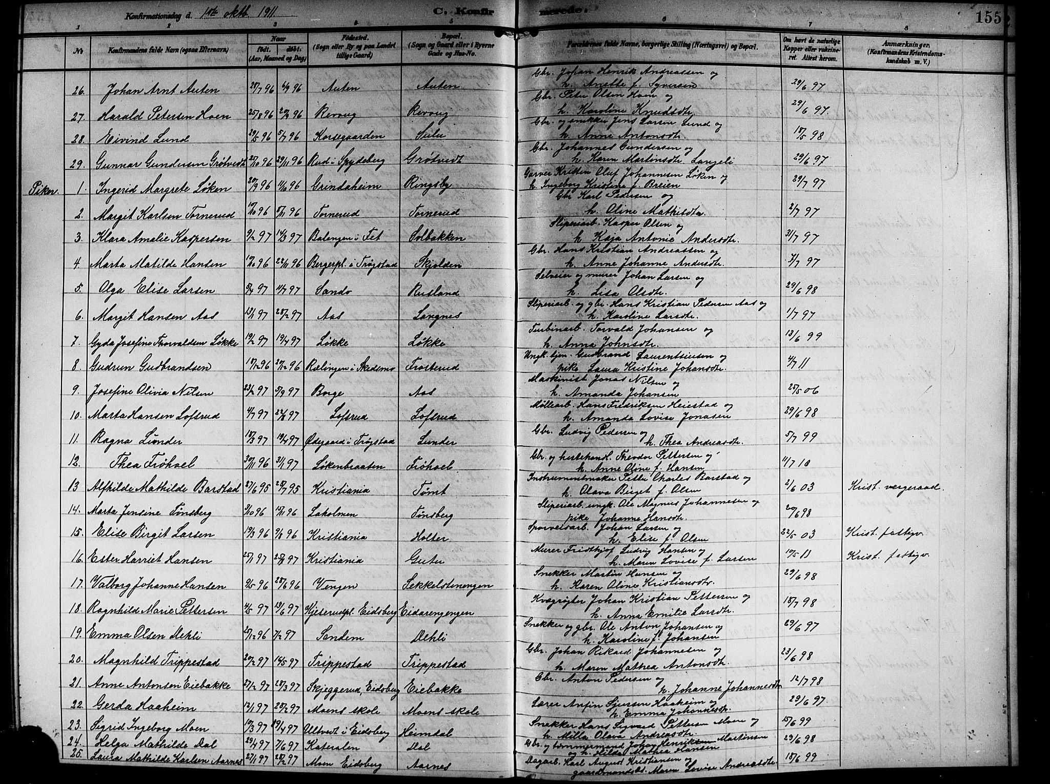 Askim prestekontor Kirkebøker, SAO/A-10900/G/Ga/L0002: Parish register (copy) no. 2, 1903-1921, p. 155