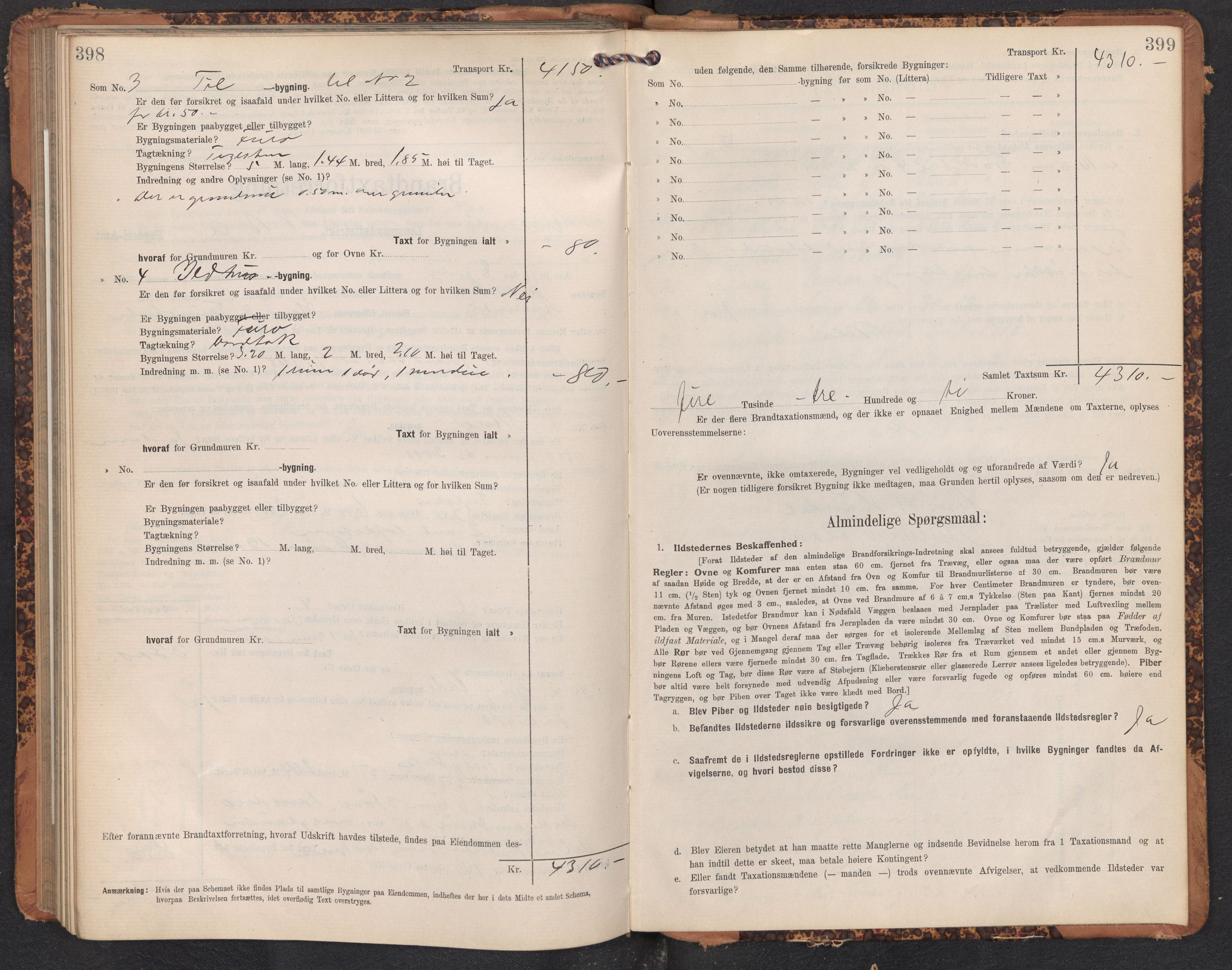 Lensmannen i Aurland, SAB/A-26401/0012/L0005: Branntakstprotokoll, skjematakst, 1909-1916, p. 398-399