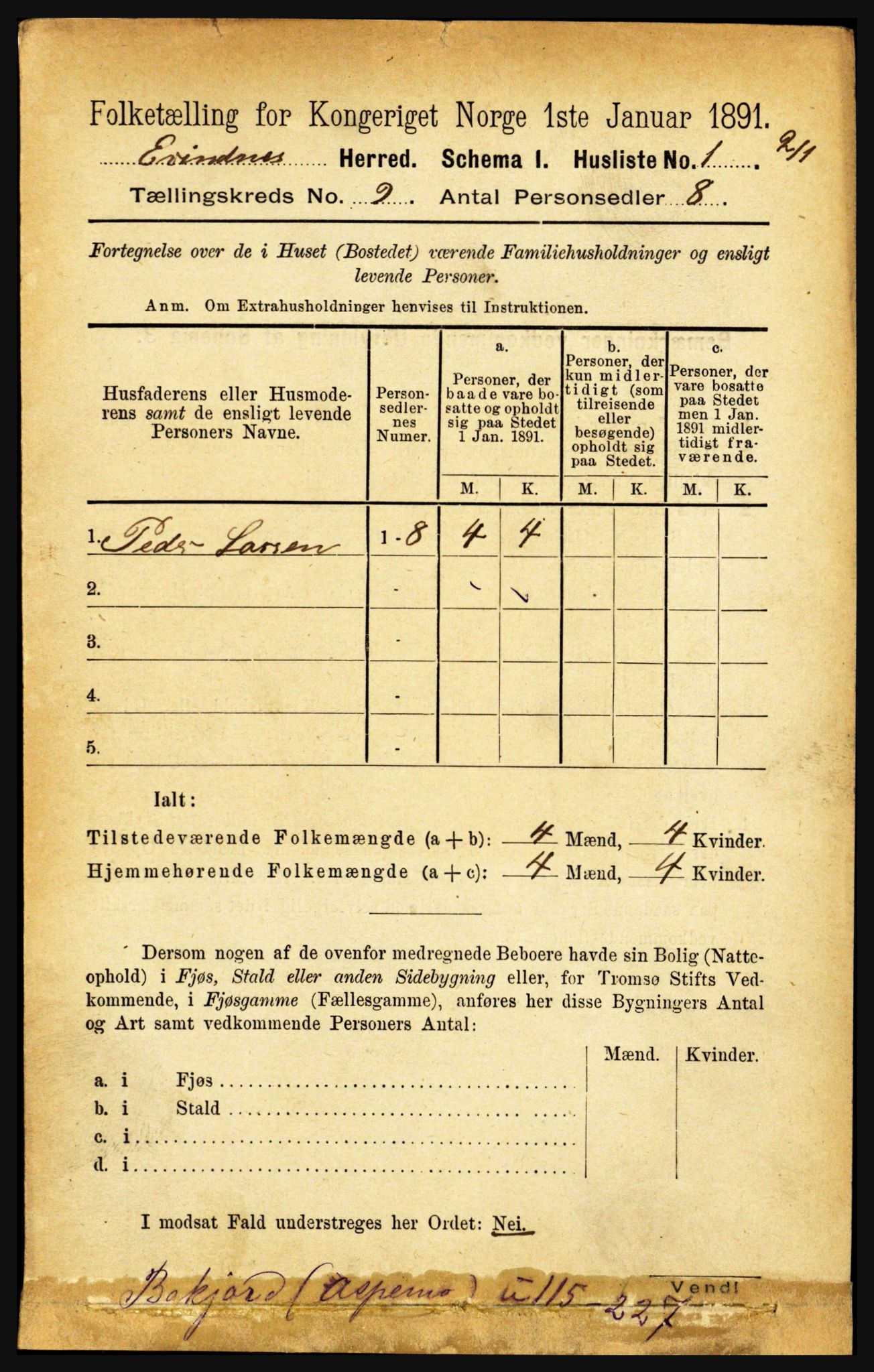 RA, 1891 census for 1853 Evenes, 1891, p. 2760