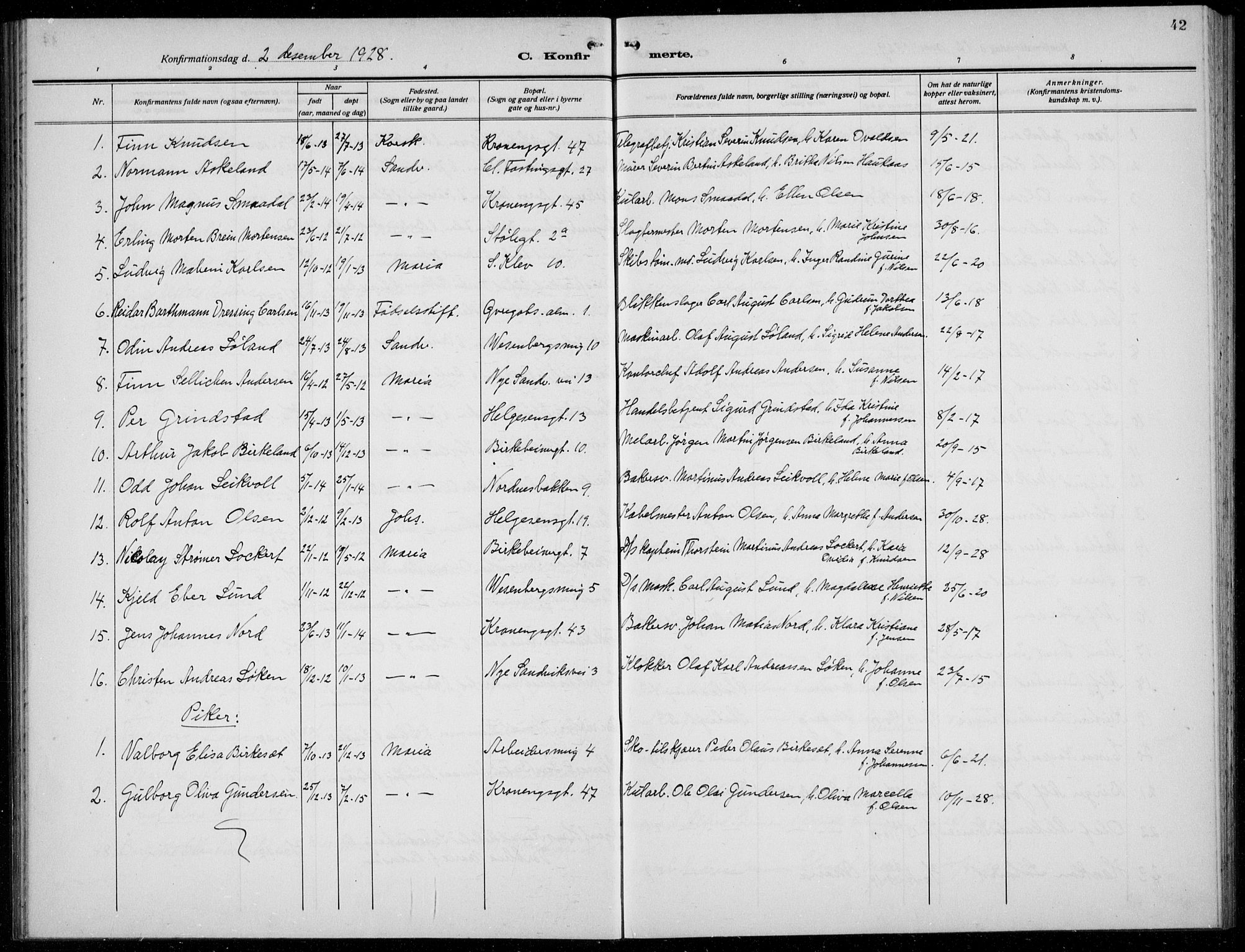 Mariakirken Sokneprestembete, AV/SAB-A-76901/H/Hab/L0010: Parish register (copy) no. A 10, 1920-1937, p. 42