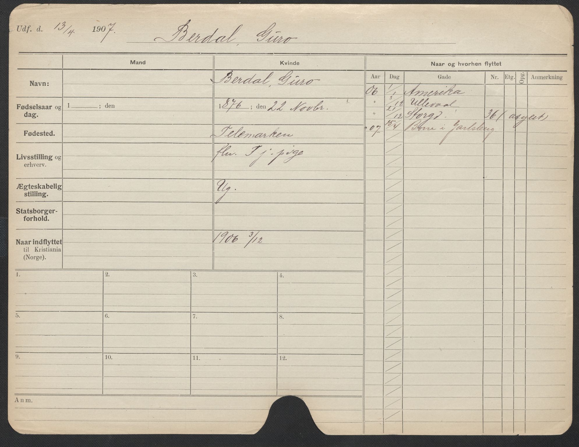 Oslo folkeregister, Registerkort, AV/SAO-A-11715/F/Fa/Fac/L0013: Kvinner, 1906-1914, p. 78a