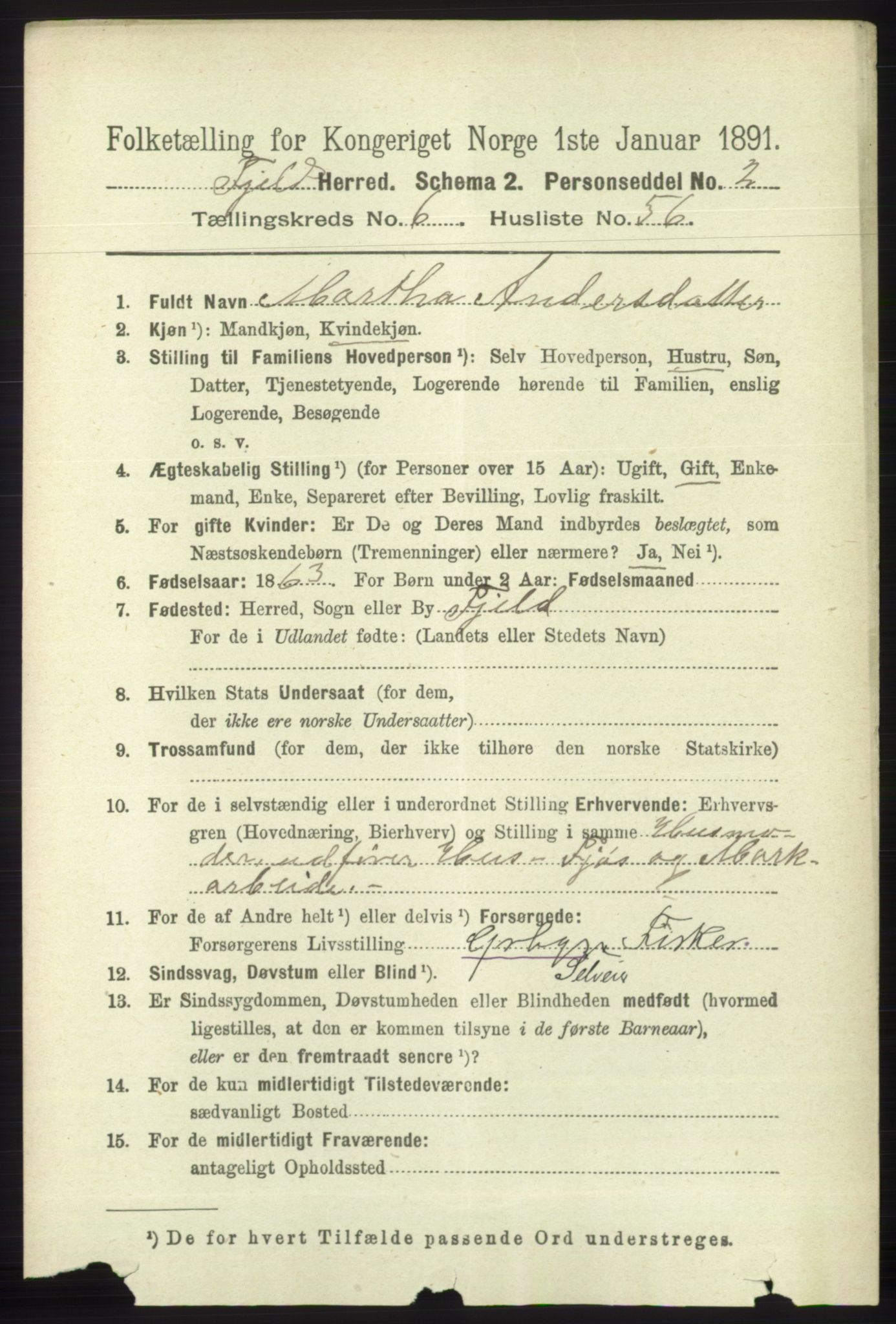 RA, 1891 census for 1246 Fjell, 1891, p. 3341