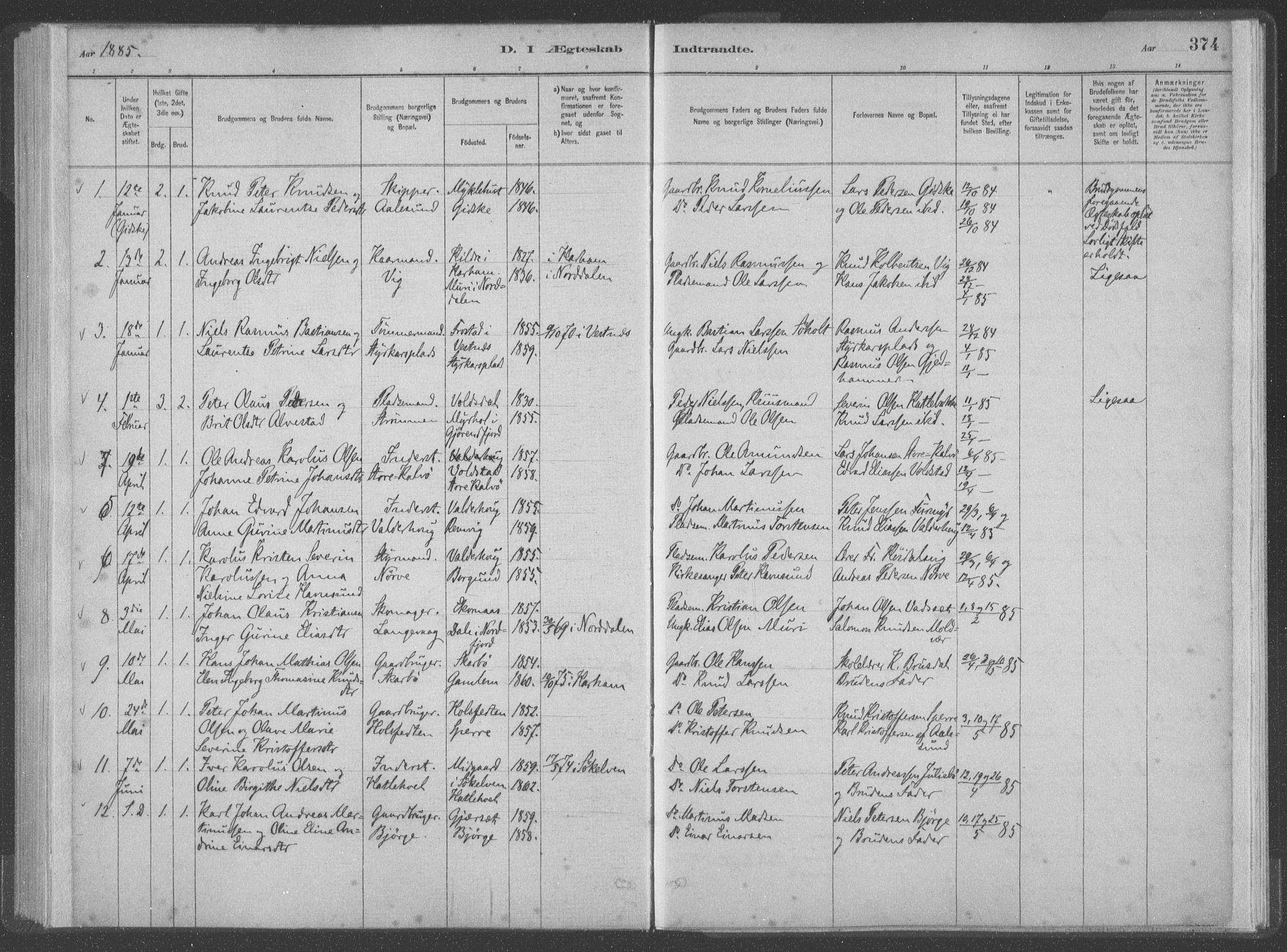 Ministerialprotokoller, klokkerbøker og fødselsregistre - Møre og Romsdal, SAT/A-1454/528/L0402: Parish register (official) no. 528A12II, 1880-1903, p. 374