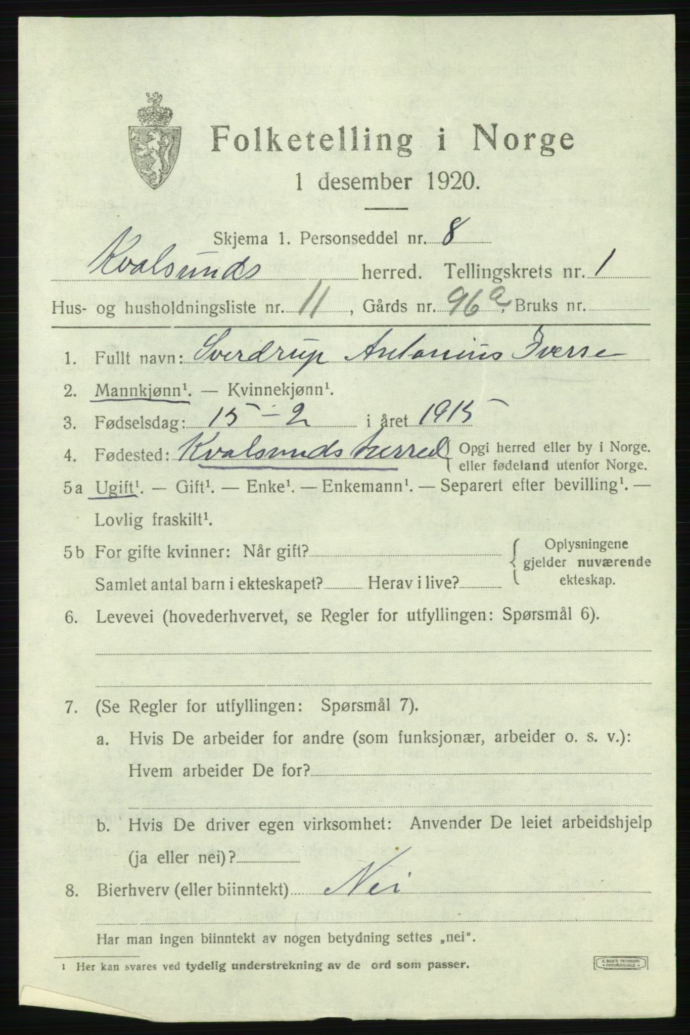 SATØ, 1920 census for , 1920, p. 626