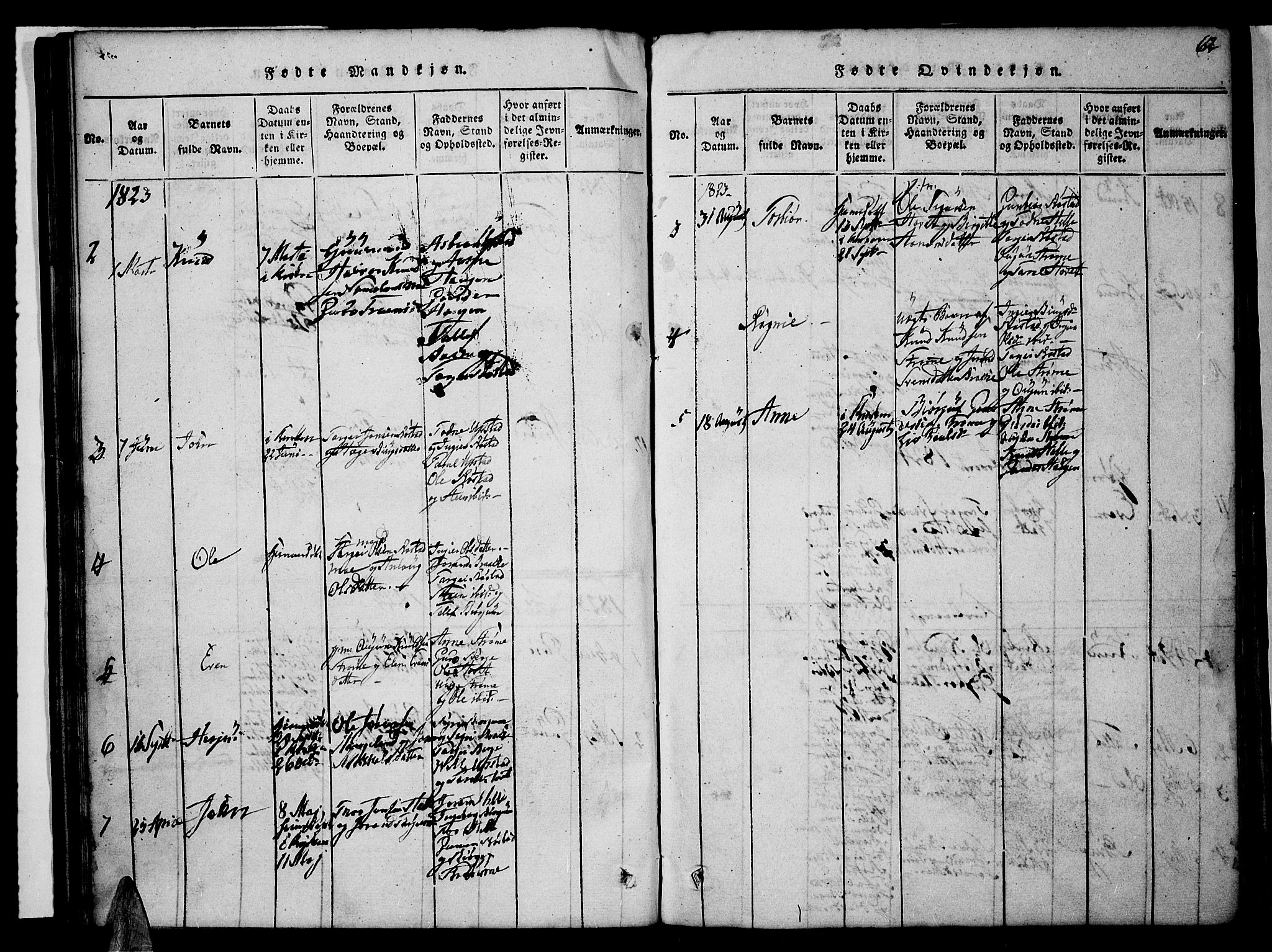 Valle sokneprestkontor, AV/SAK-1111-0044/F/Fb/Fbc/L0001: Parish register (copy) no. B 1 /2, 1816-1829, p. 62