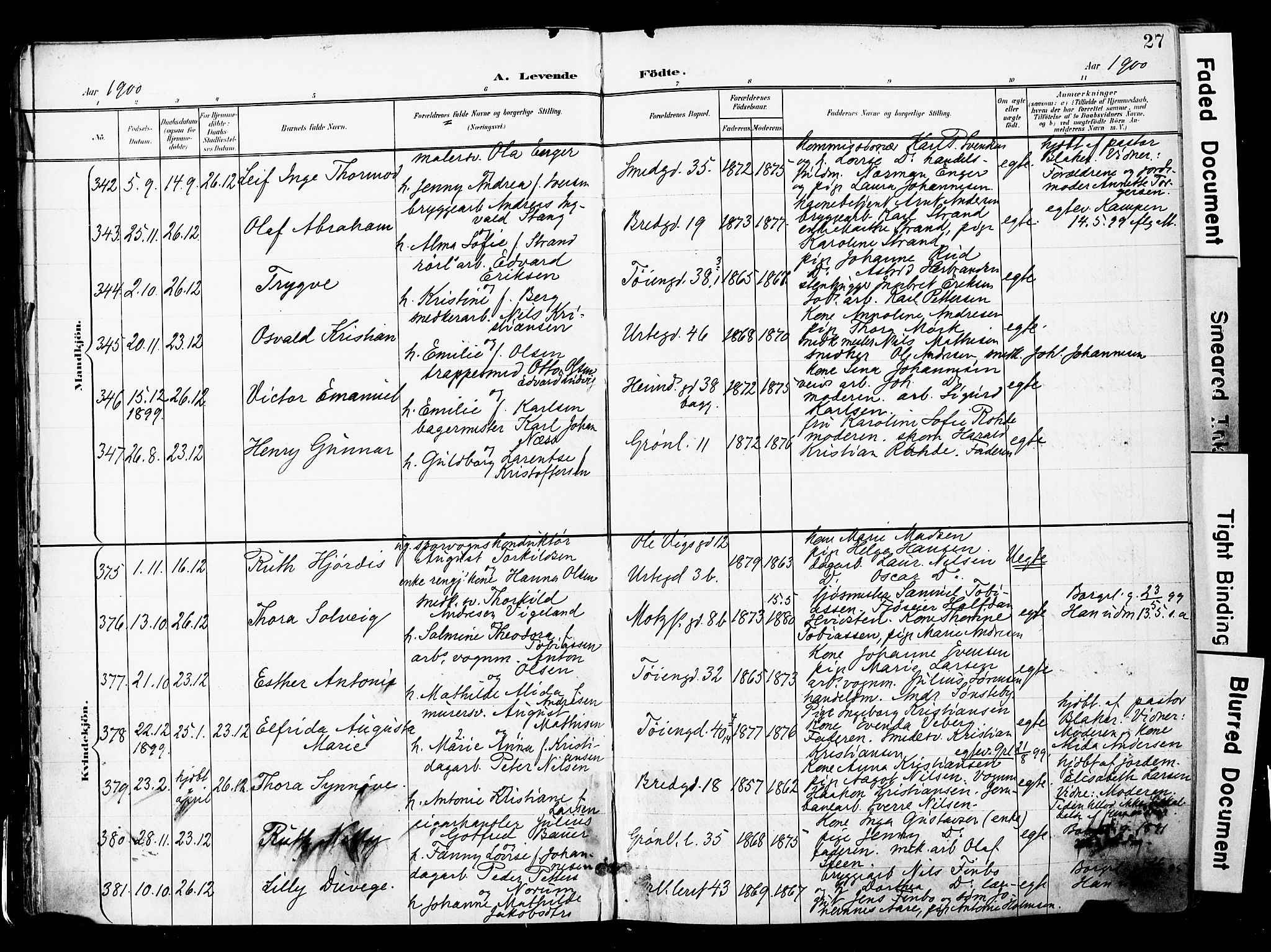 Grønland prestekontor Kirkebøker, SAO/A-10848/F/Fa/L0014: Parish register (official) no. 14, 1900-1911, p. 27