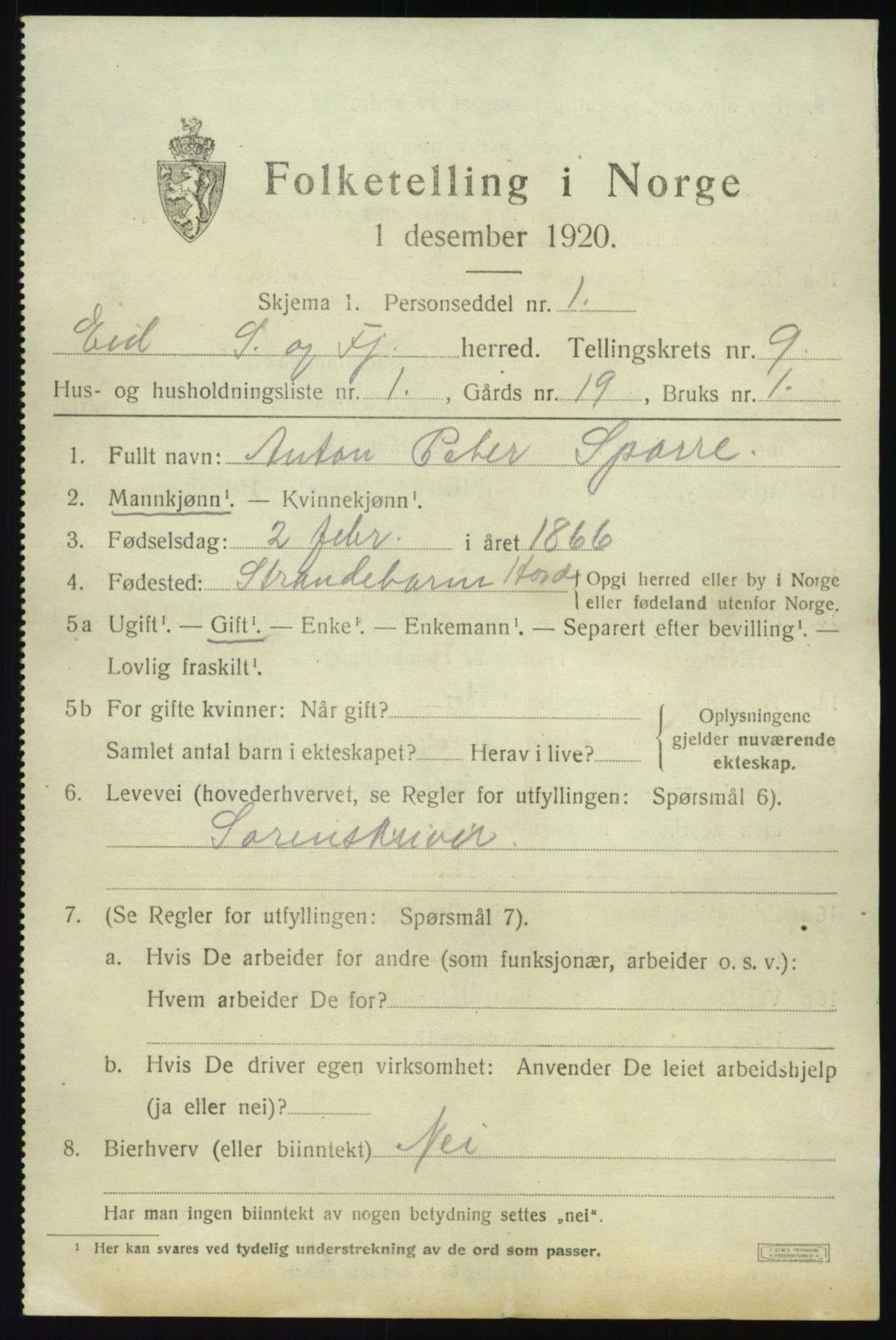 SAB, 1920 census for Eid, 1920, p. 4088