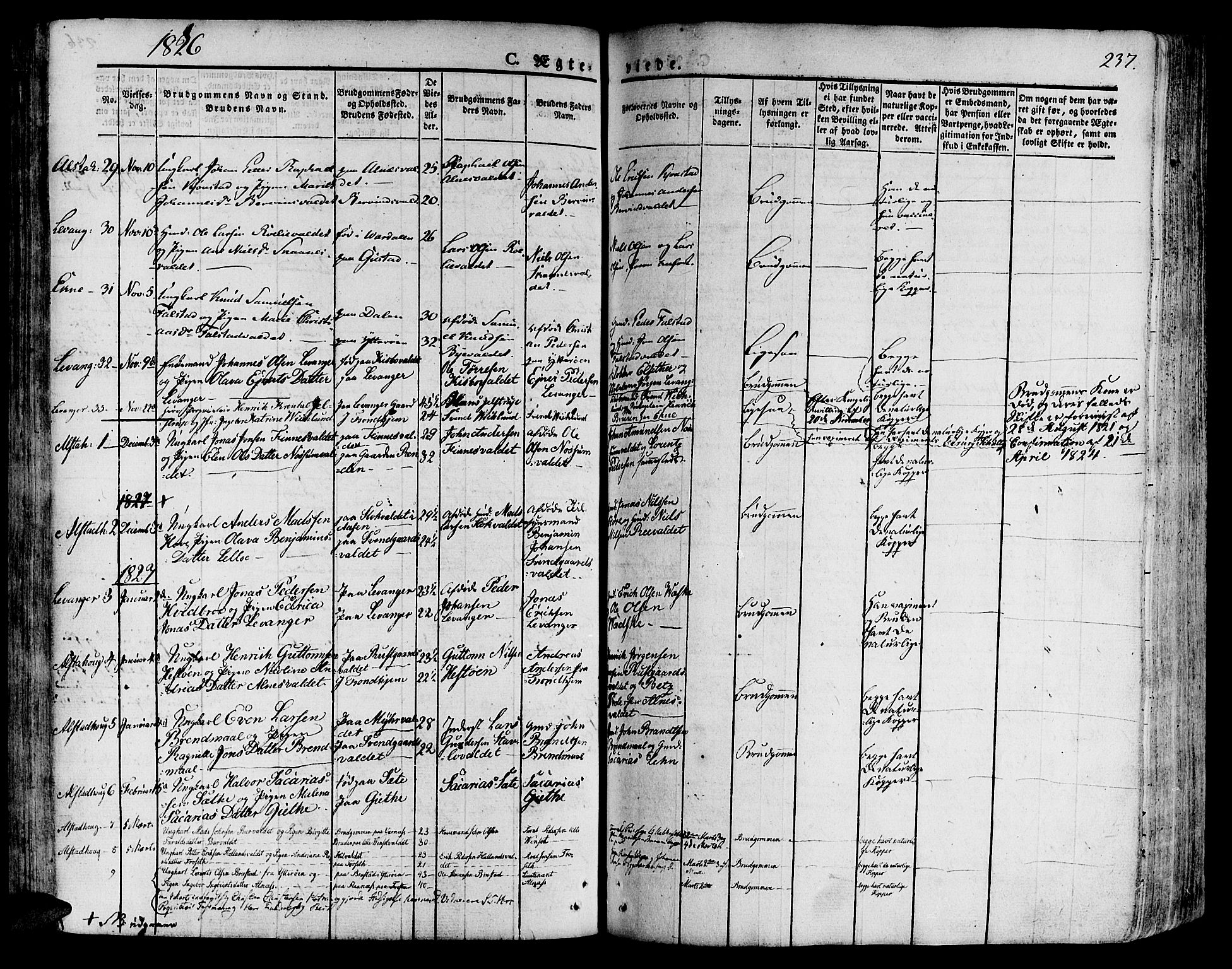 Ministerialprotokoller, klokkerbøker og fødselsregistre - Nord-Trøndelag, SAT/A-1458/717/L0152: Parish register (official) no. 717A05 /1, 1825-1836, p. 237