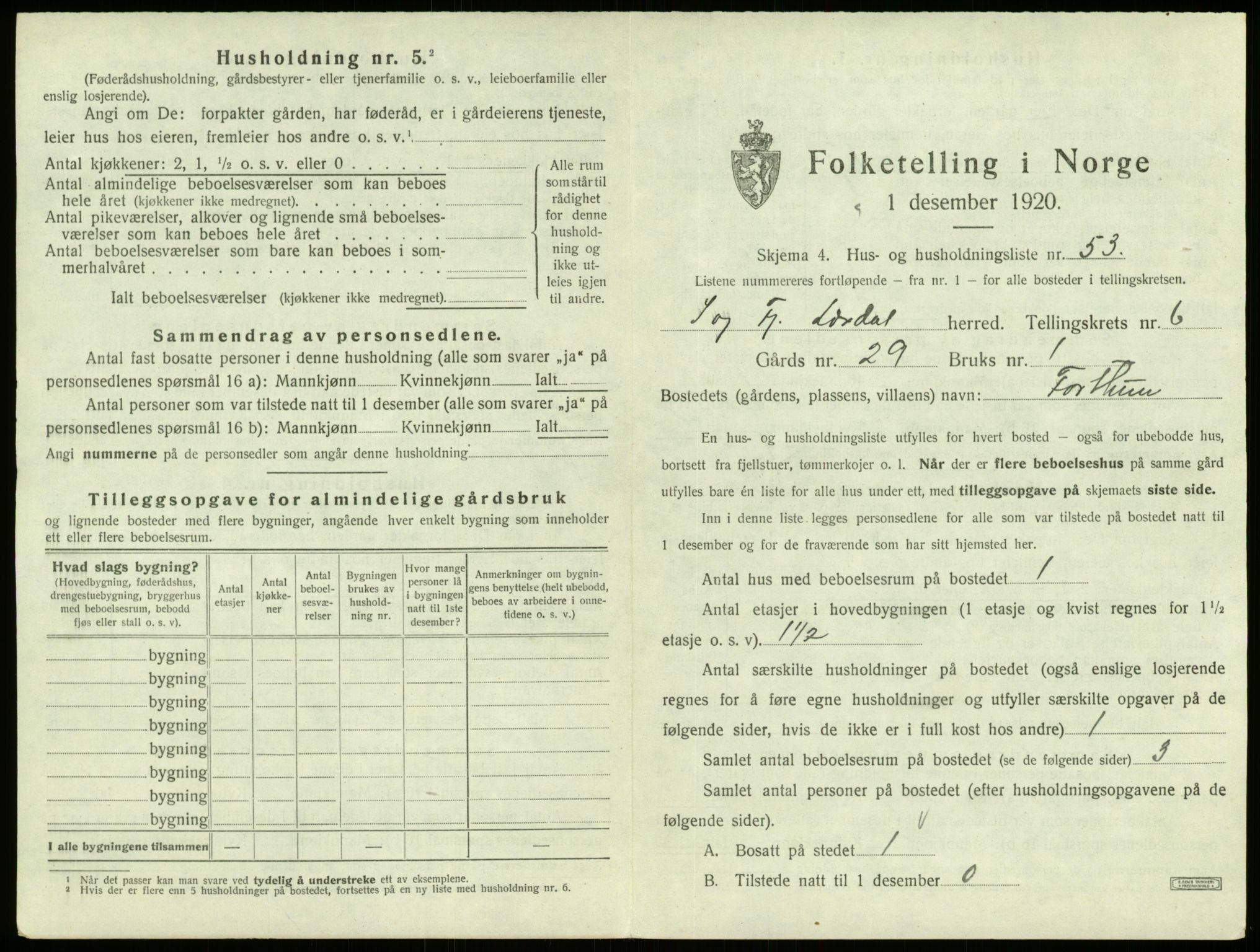 SAB, 1920 census for Lærdal, 1920, p. 526