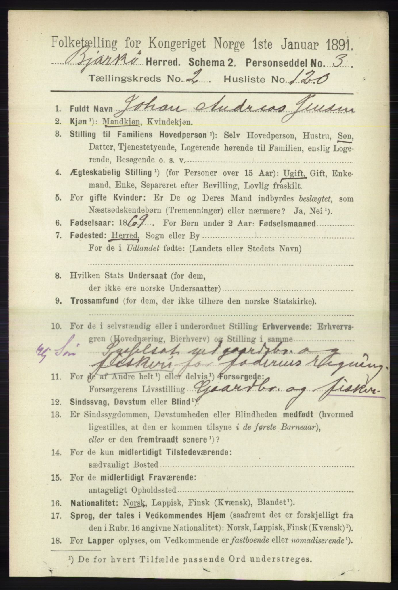 RA, 1891 census for 1915 Bjarkøy, 1891, p. 1467