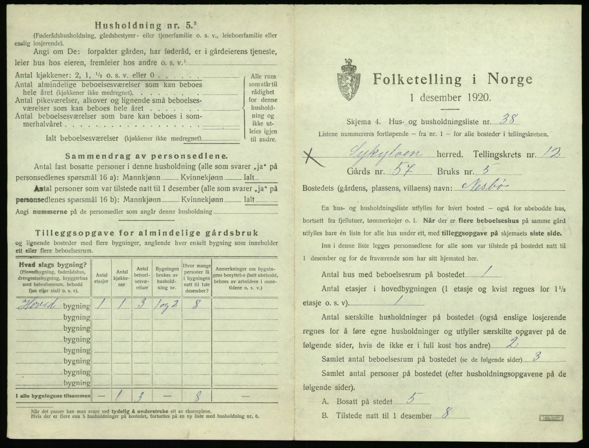 SAT, 1920 census for Sykkylven, 1920, p. 905