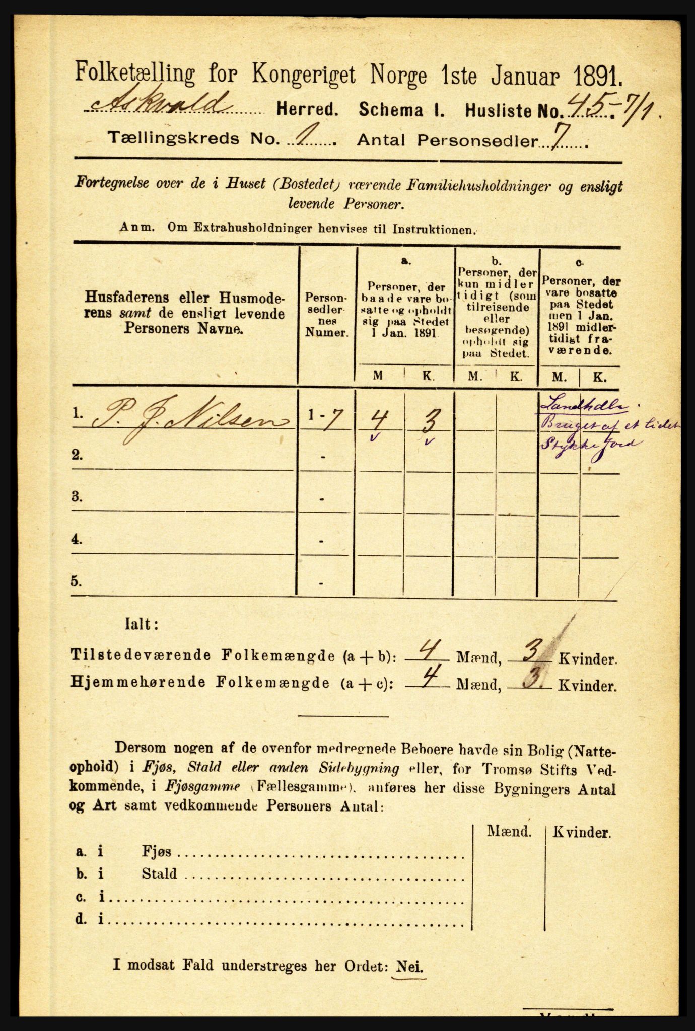 RA, 1891 census for 1428 Askvoll, 1891, p. 71