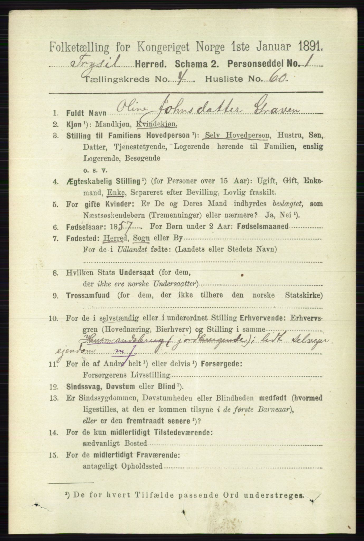 RA, 1891 census for 0428 Trysil, 1891, p. 2223