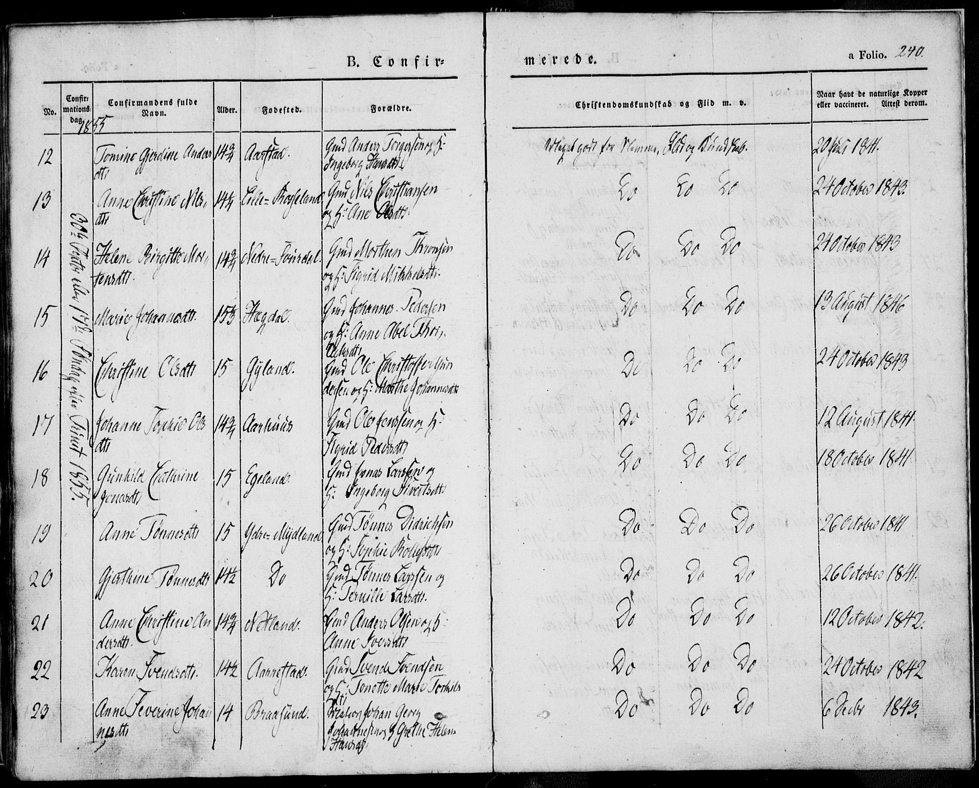 Sokndal sokneprestkontor, AV/SAST-A-101808: Parish register (official) no. A 8.1, 1842-1857, p. 240