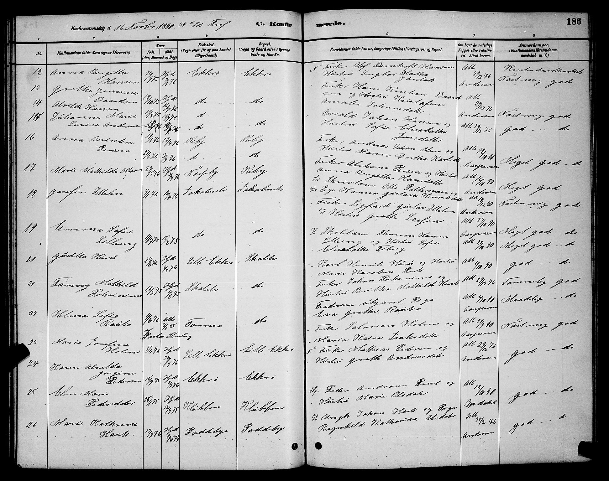 Vadsø sokneprestkontor, SATØ/S-1325/H/Hb/L0003klokker: Parish register (copy) no. 3, 1881-1901, p. 186