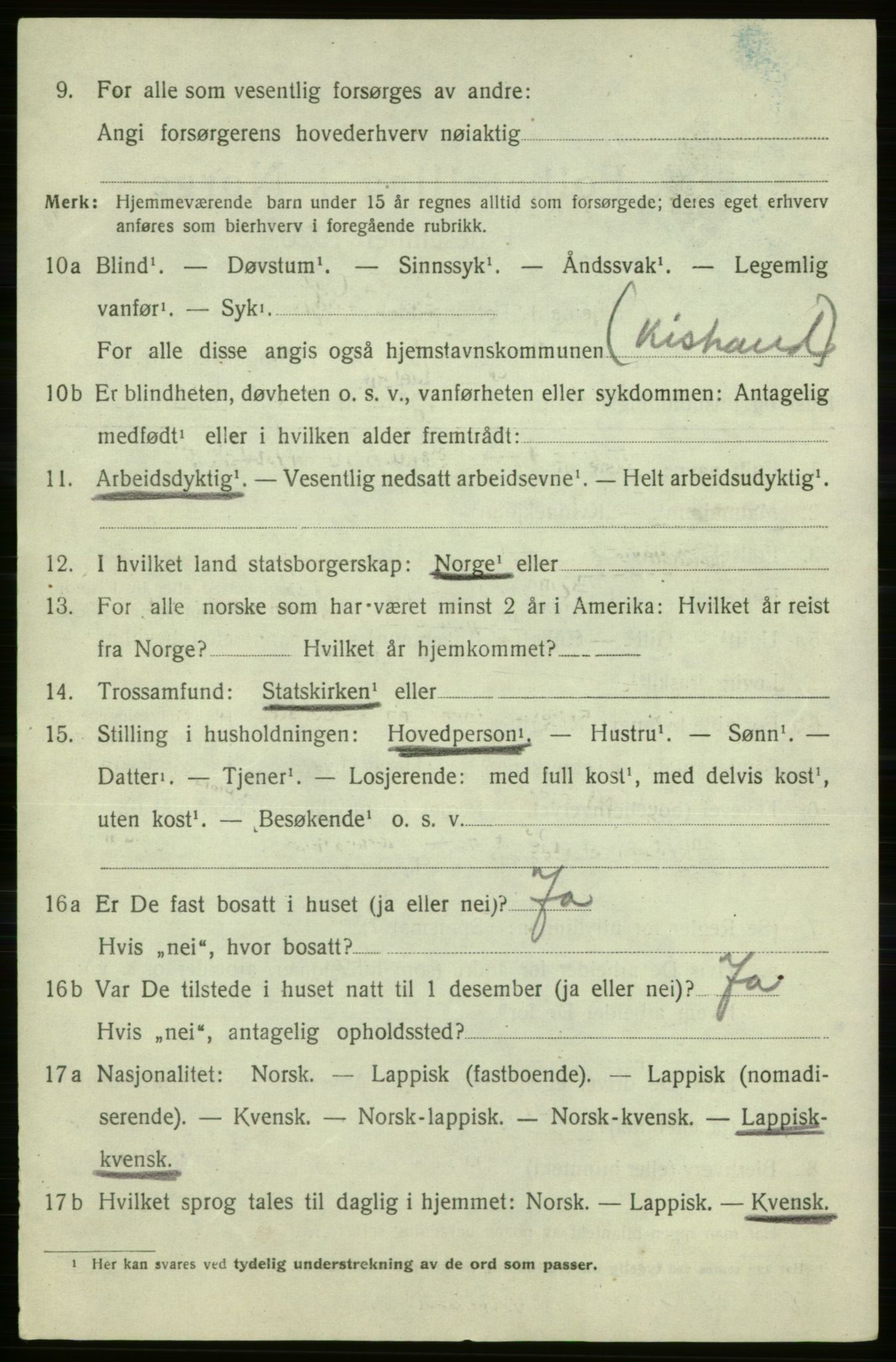 SATØ, 1920 census for Kistrand, 1920, p. 4257