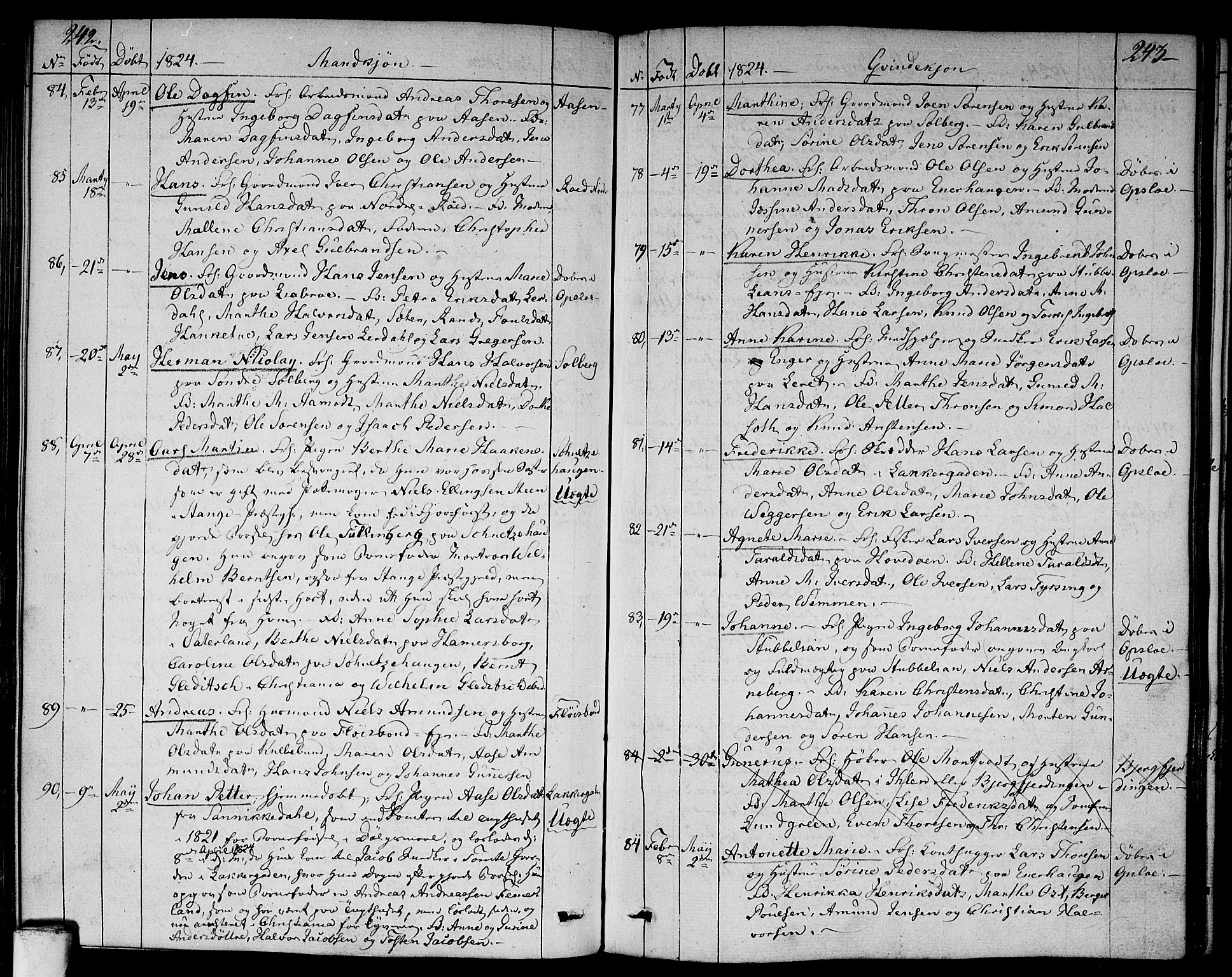 Aker prestekontor kirkebøker, SAO/A-10861/F/L0012: Parish register (official) no. 12, 1819-1828, p. 242-243