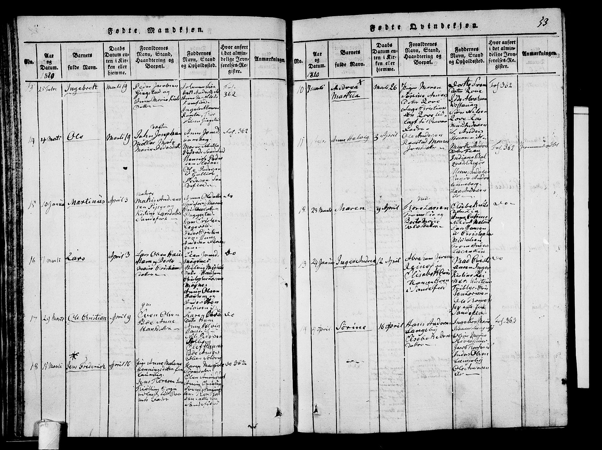 Sandar kirkebøker, AV/SAKO-A-243/G/Ga/L0001: Parish register (copy) no. 1, 1814-1835, p. 53