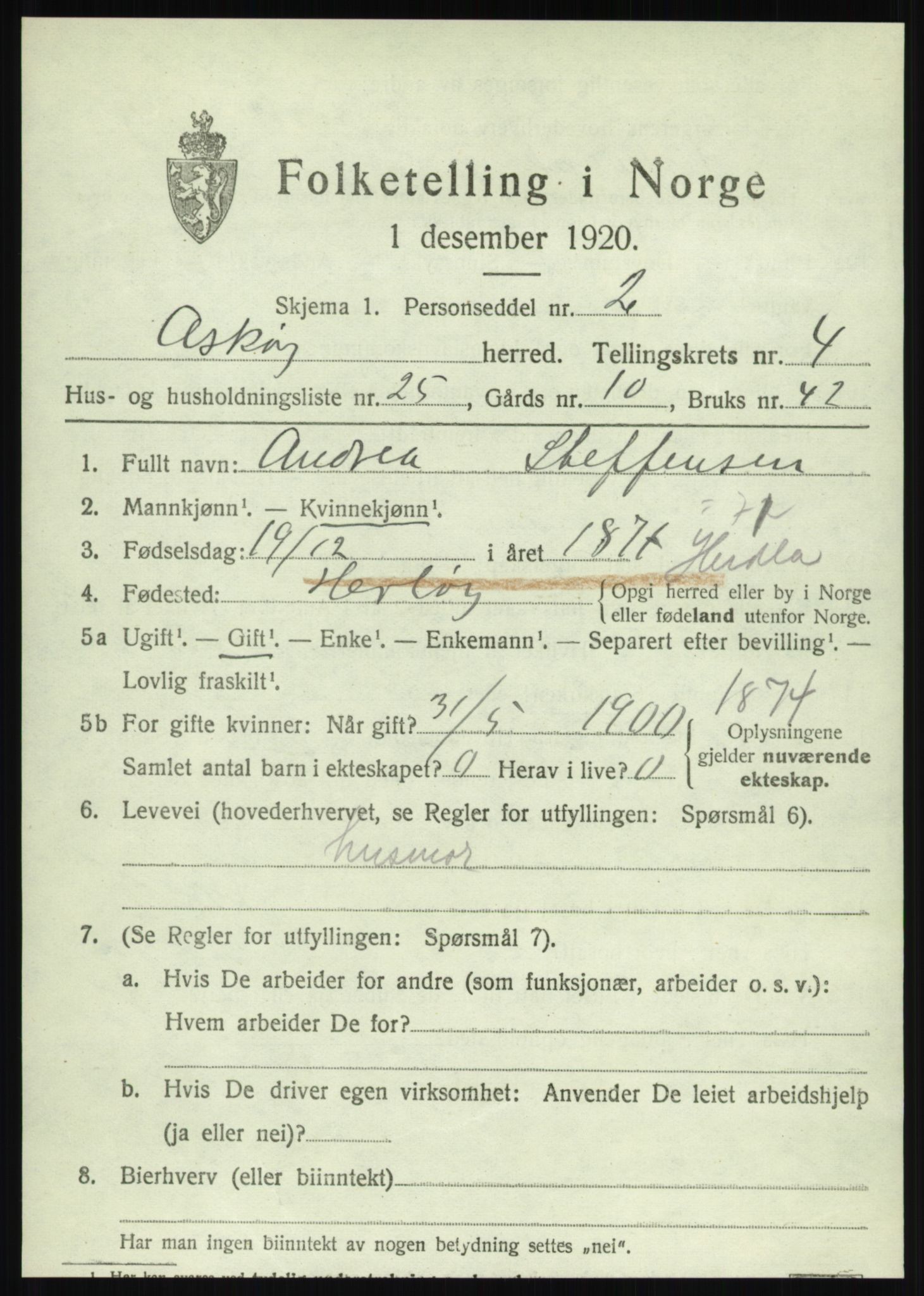 SAB, 1920 census for Askøy, 1920, p. 7926