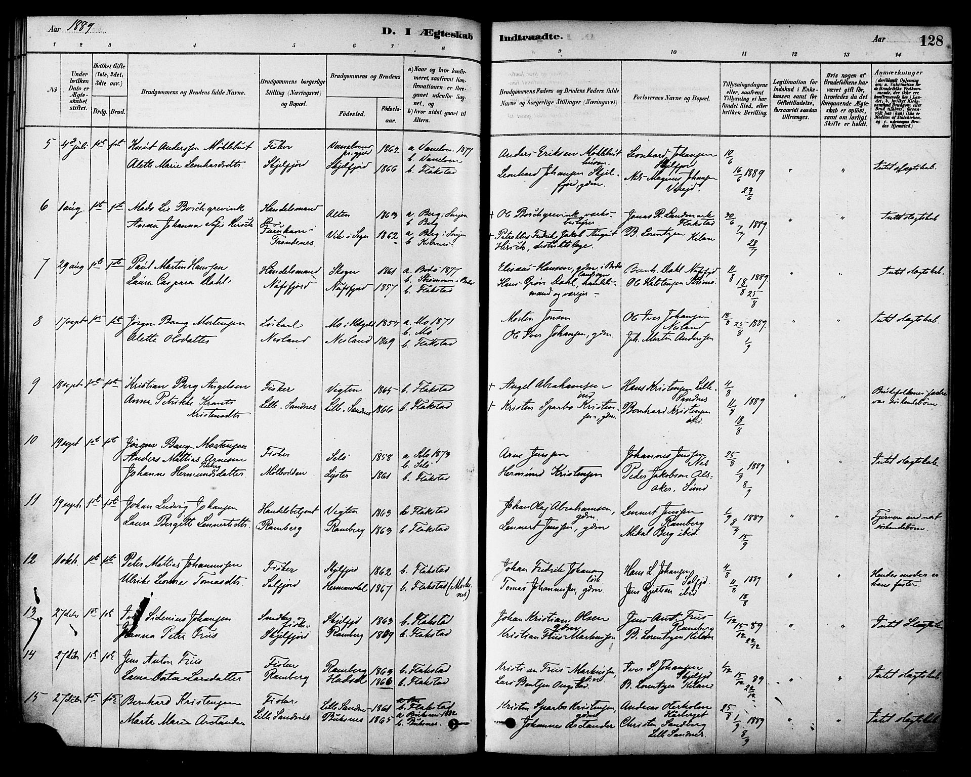 Ministerialprotokoller, klokkerbøker og fødselsregistre - Nordland, AV/SAT-A-1459/885/L1204: Parish register (official) no. 885A05, 1878-1892, p. 128