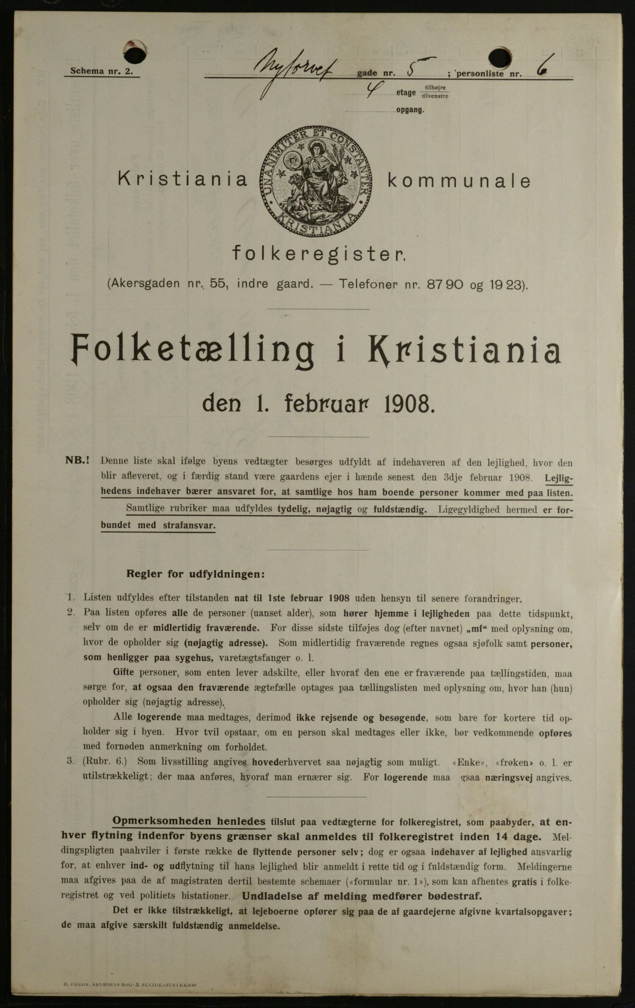 OBA, Municipal Census 1908 for Kristiania, 1908, p. 66632