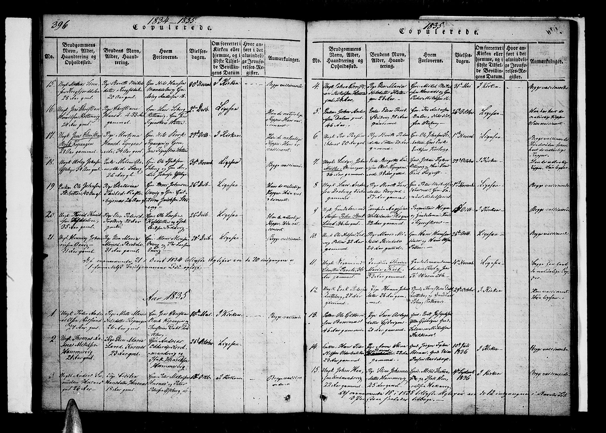 Lyngen sokneprestembete, AV/SATØ-S-1289/H/He/Hea/L0003kirke: Parish register (official) no. 3, 1822-1838, p. 396-397