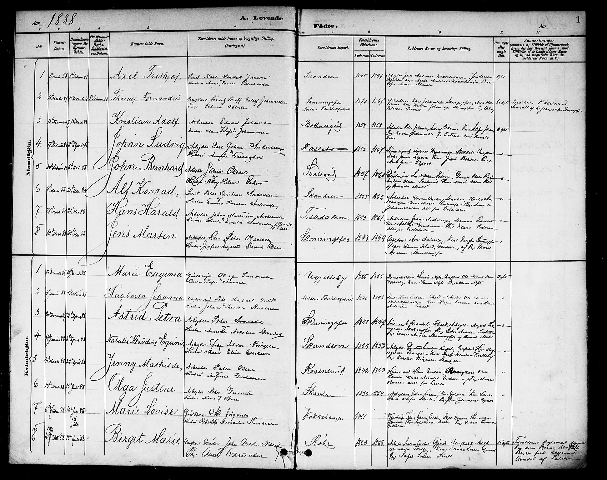 Berg prestekontor Kirkebøker, AV/SAO-A-10902/F/Fb/L0002: Parish register (official) no. II 2, 1888-1902, p. 1