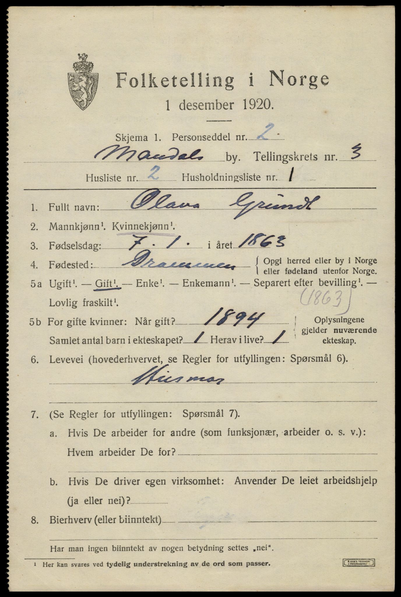 SAK, 1920 census for Mandal, 1920, p. 5427