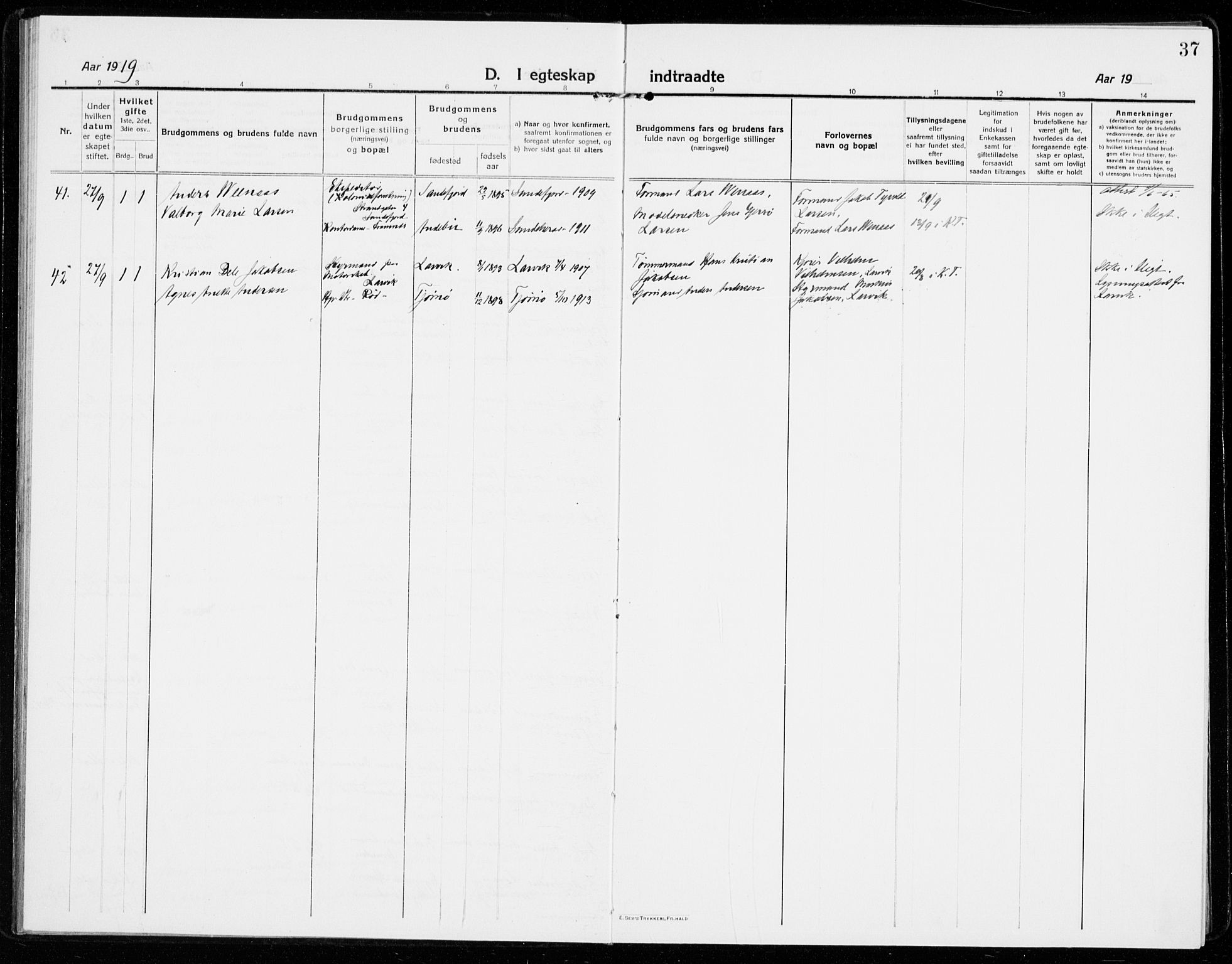 Sandar kirkebøker, SAKO/A-243/F/Fa/L0020: Parish register (official) no. 20, 1915-1919, p. 37