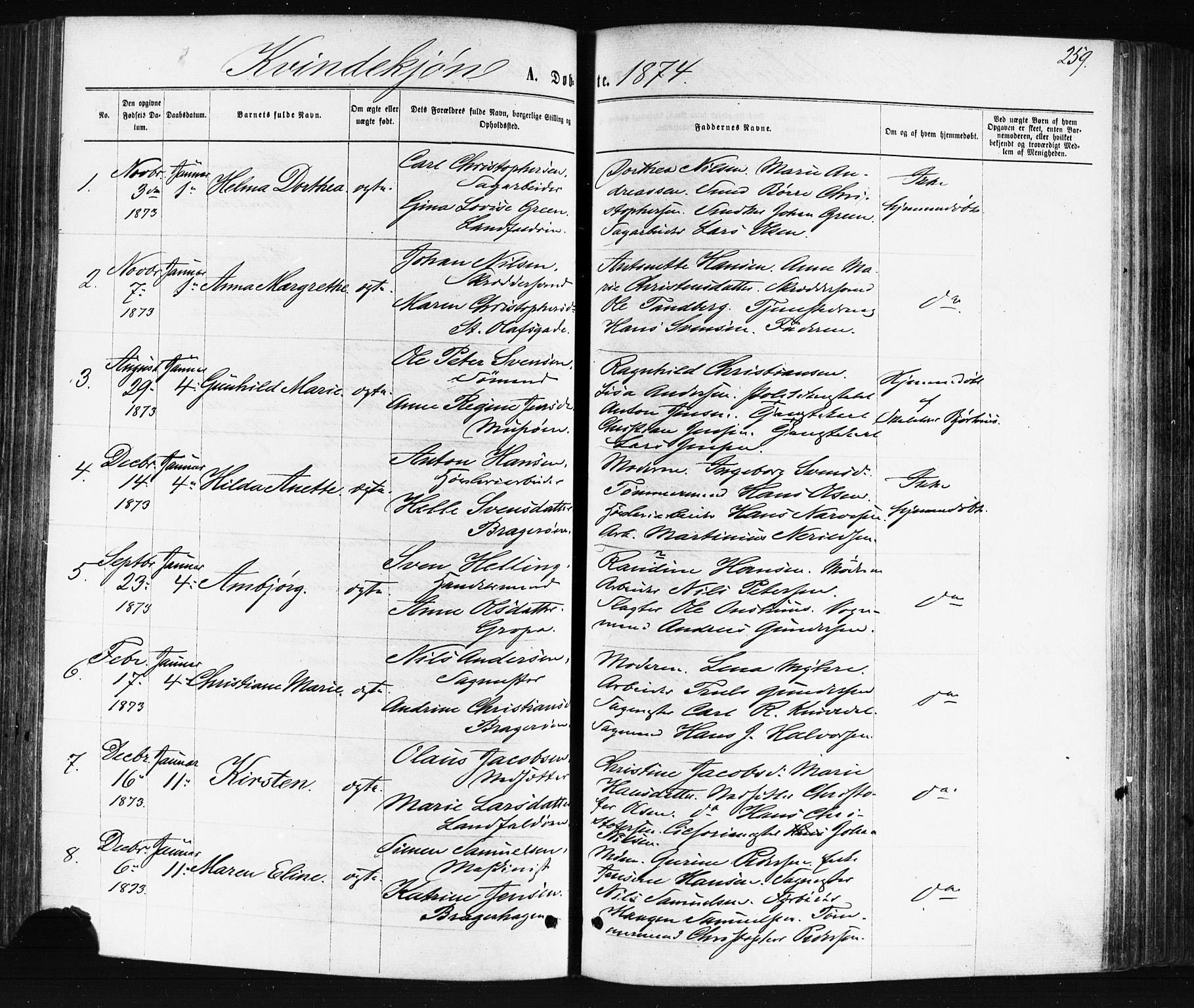 Bragernes kirkebøker, AV/SAKO-A-6/F/Fb/L0004: Parish register (official) no. II 4, 1869-1875, p. 259